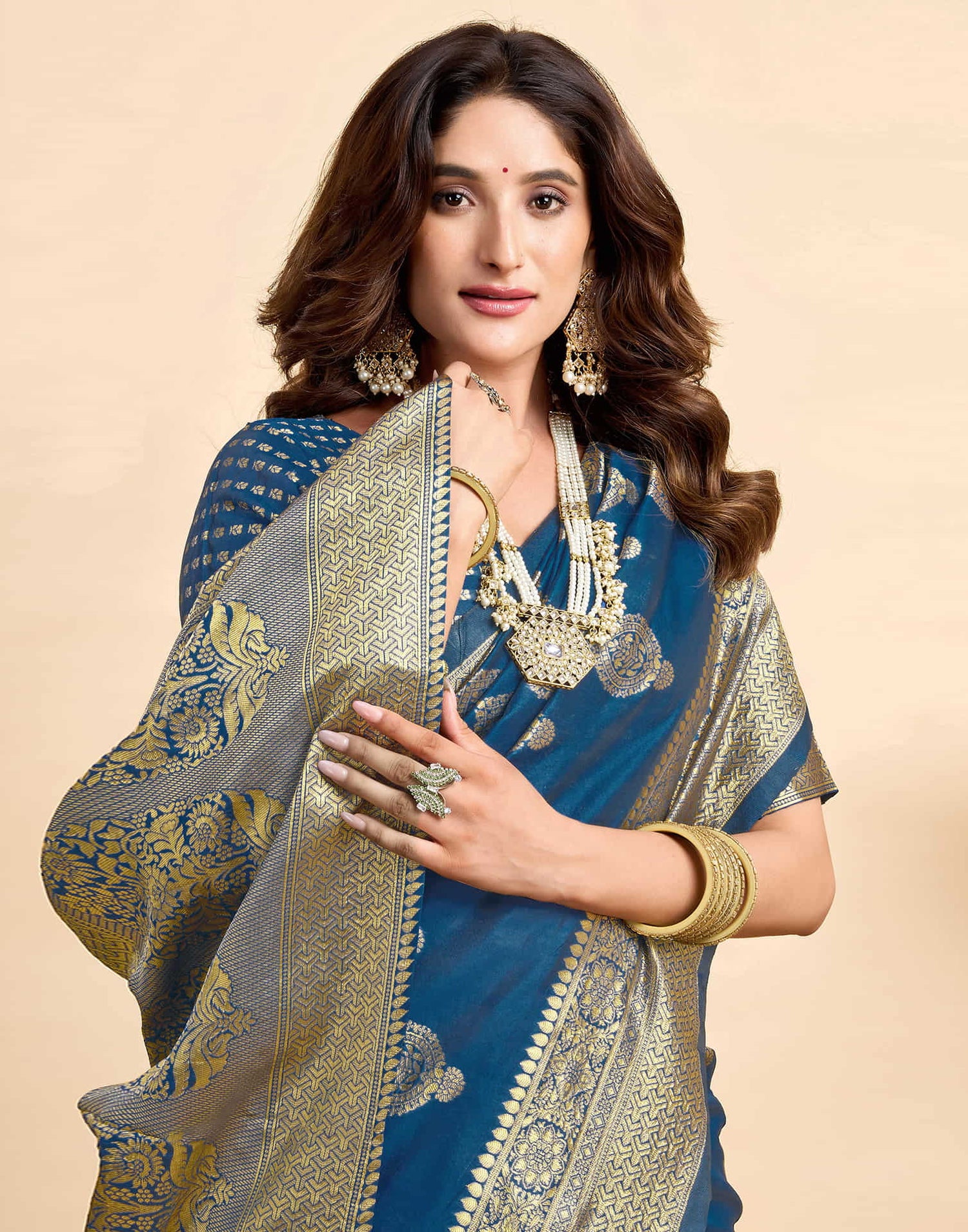 Rama Blue Silk Woven Banarasi Saree