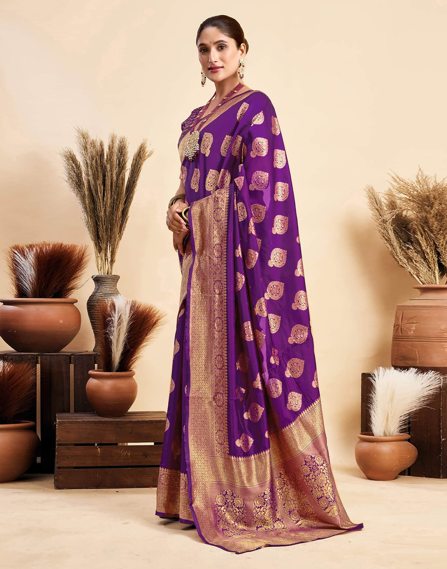 Purple Silk Woven Banarasi Saree