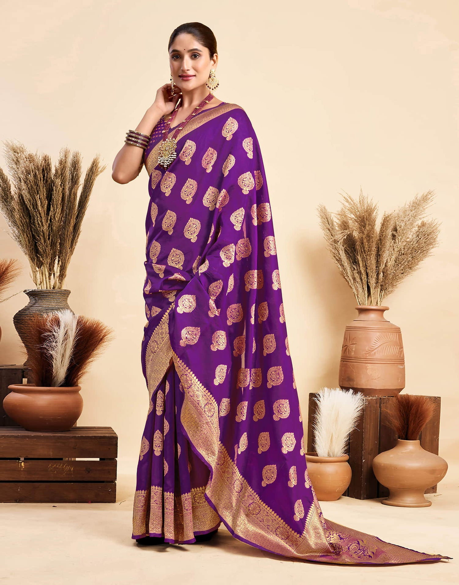 Purple Silk Woven Banarasi Saree