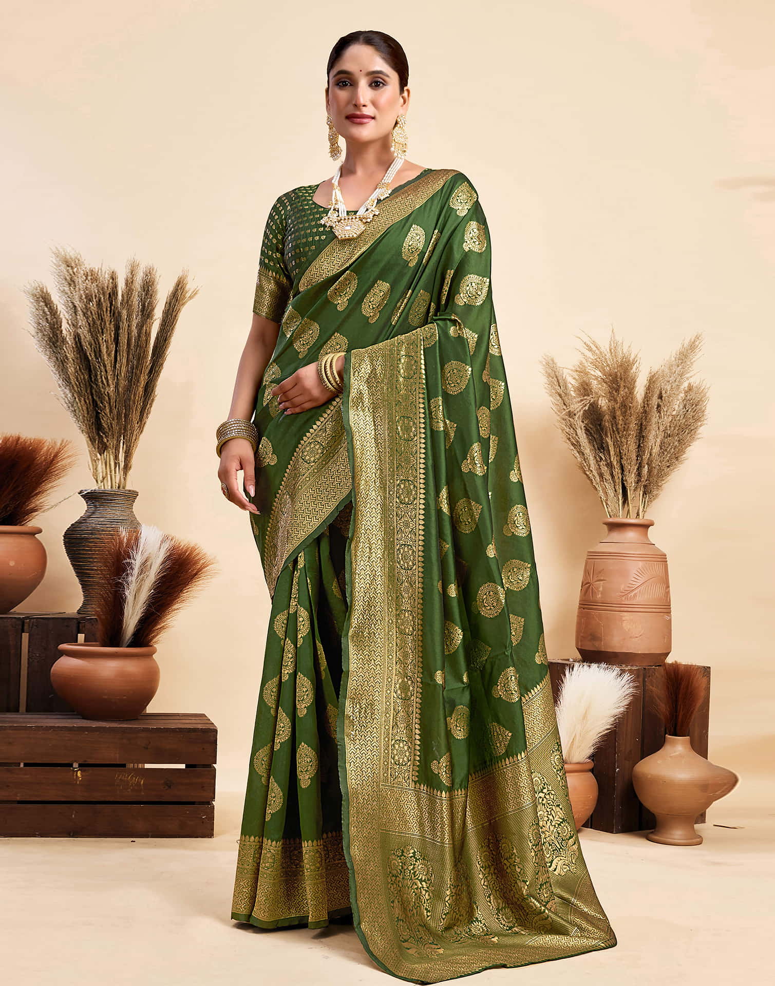 Green Silk Woven Banarasi Saree