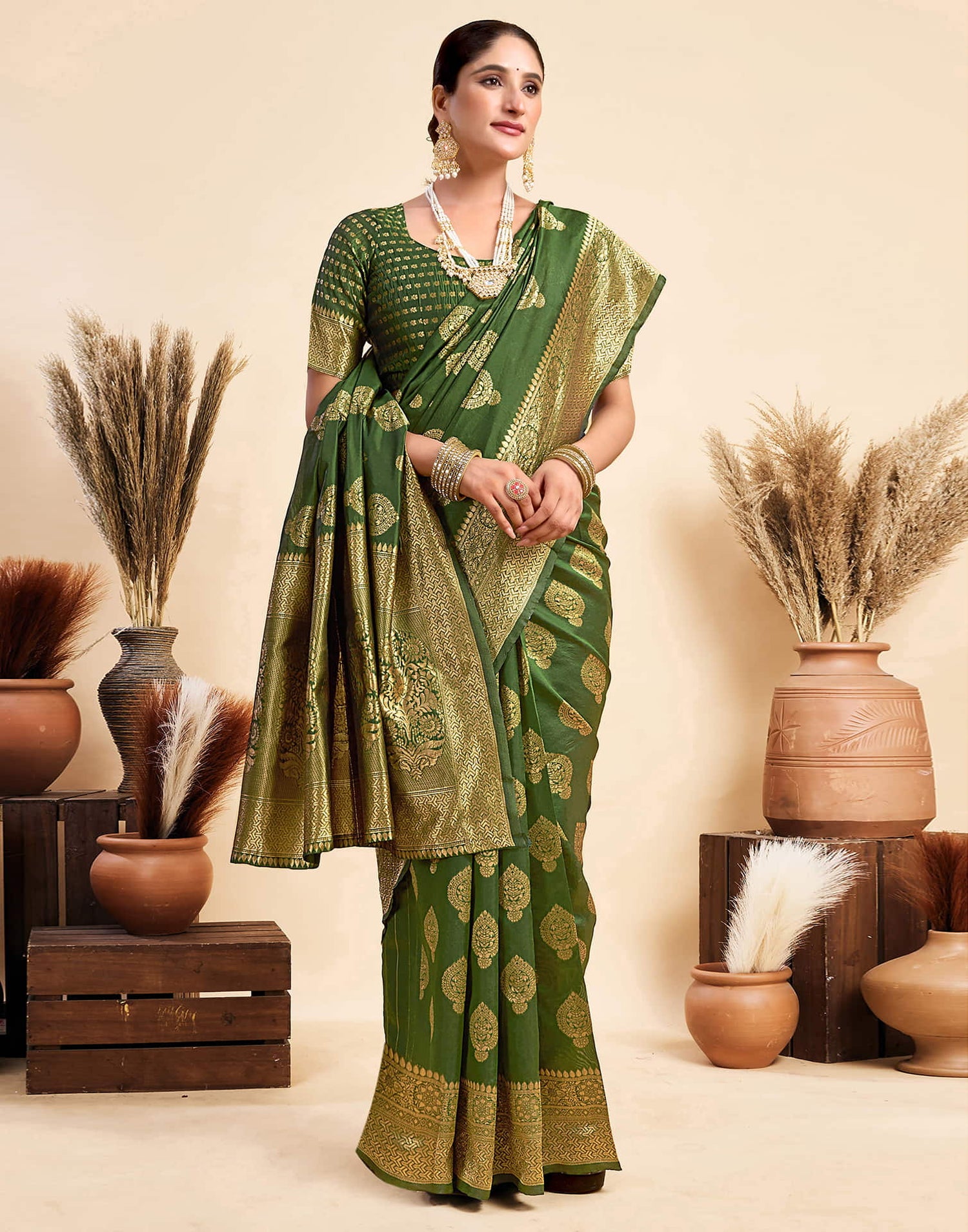 Green Silk Woven Banarasi Saree