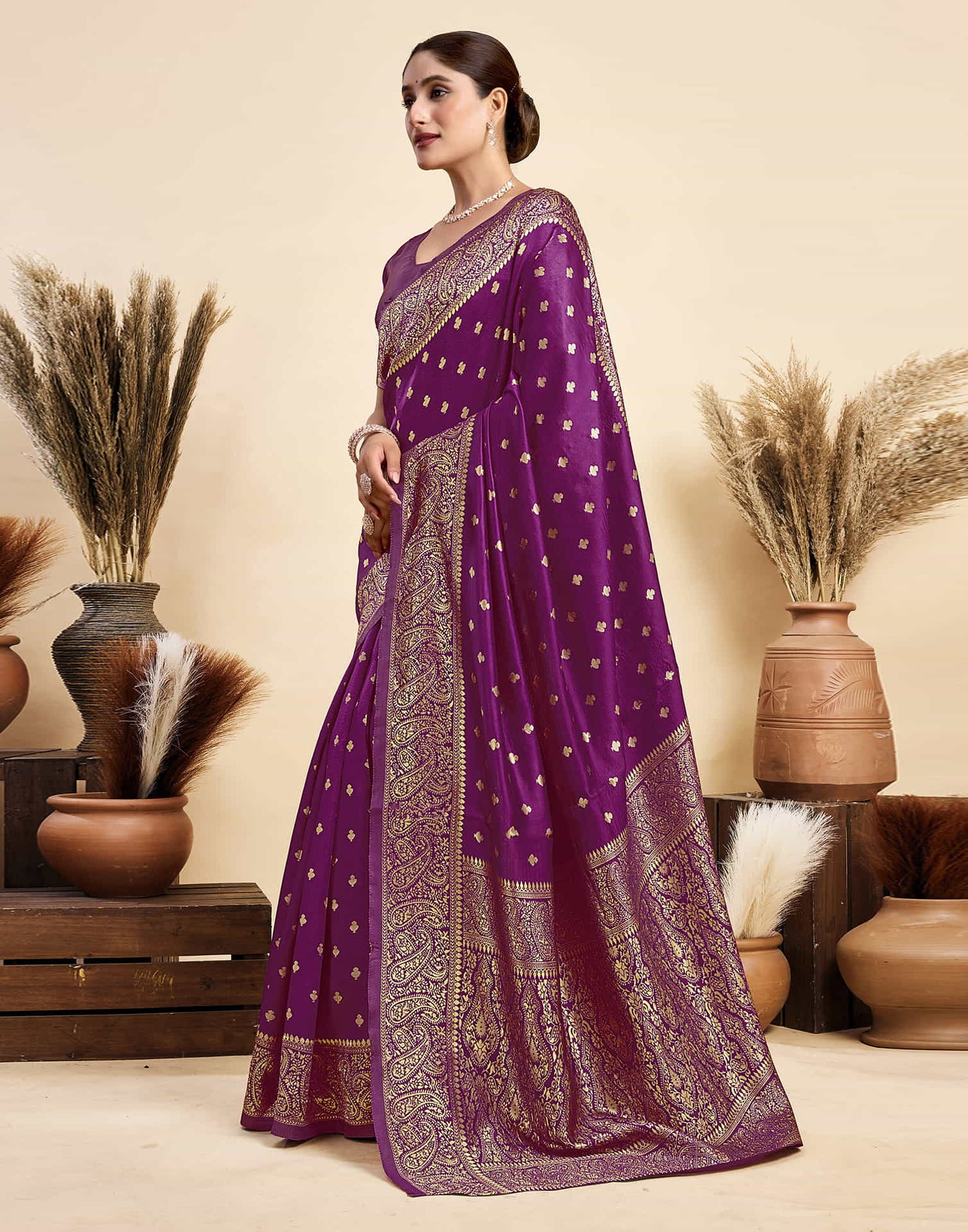 Dark Magenta Silk Woven Banarasi Saree