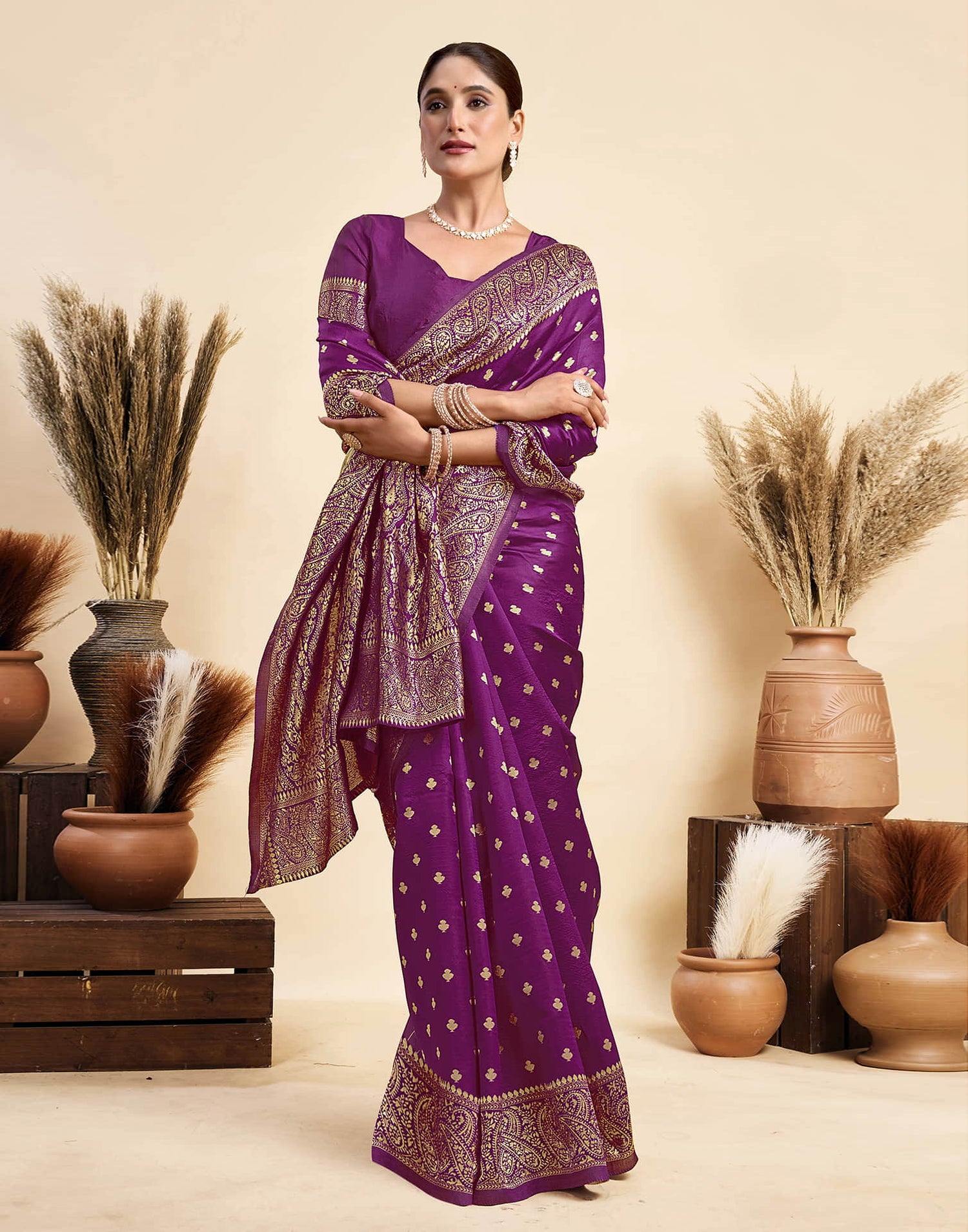 Dark Magenta Silk Woven Banarasi Saree