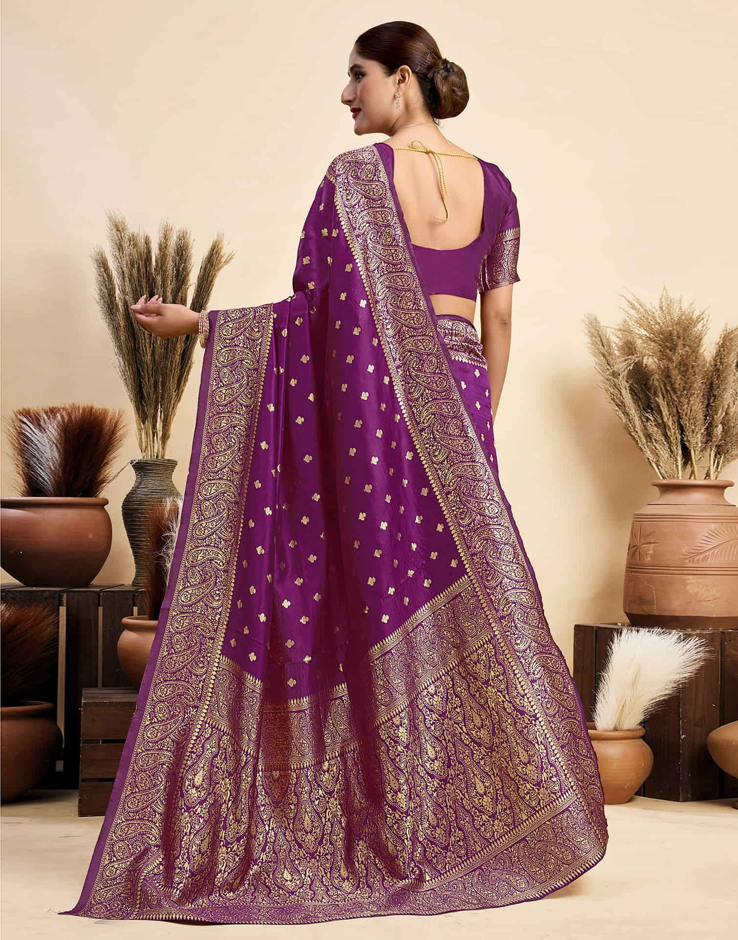 Dark Magenta Silk Woven Banarasi Saree
