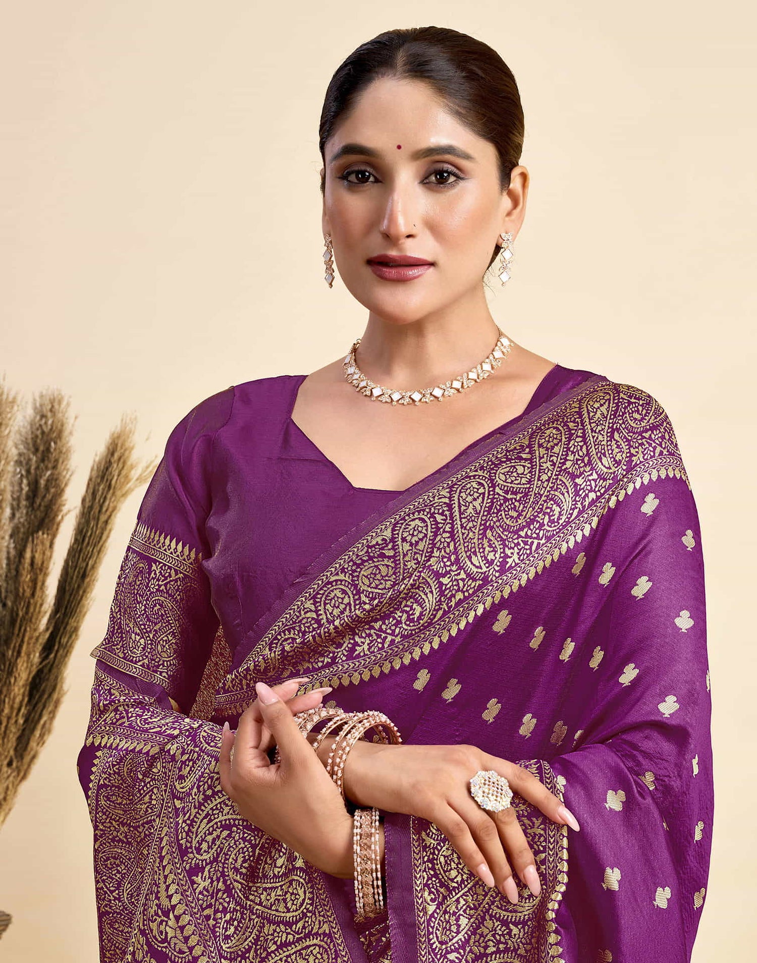 Dark Magenta Silk Woven Banarasi Saree