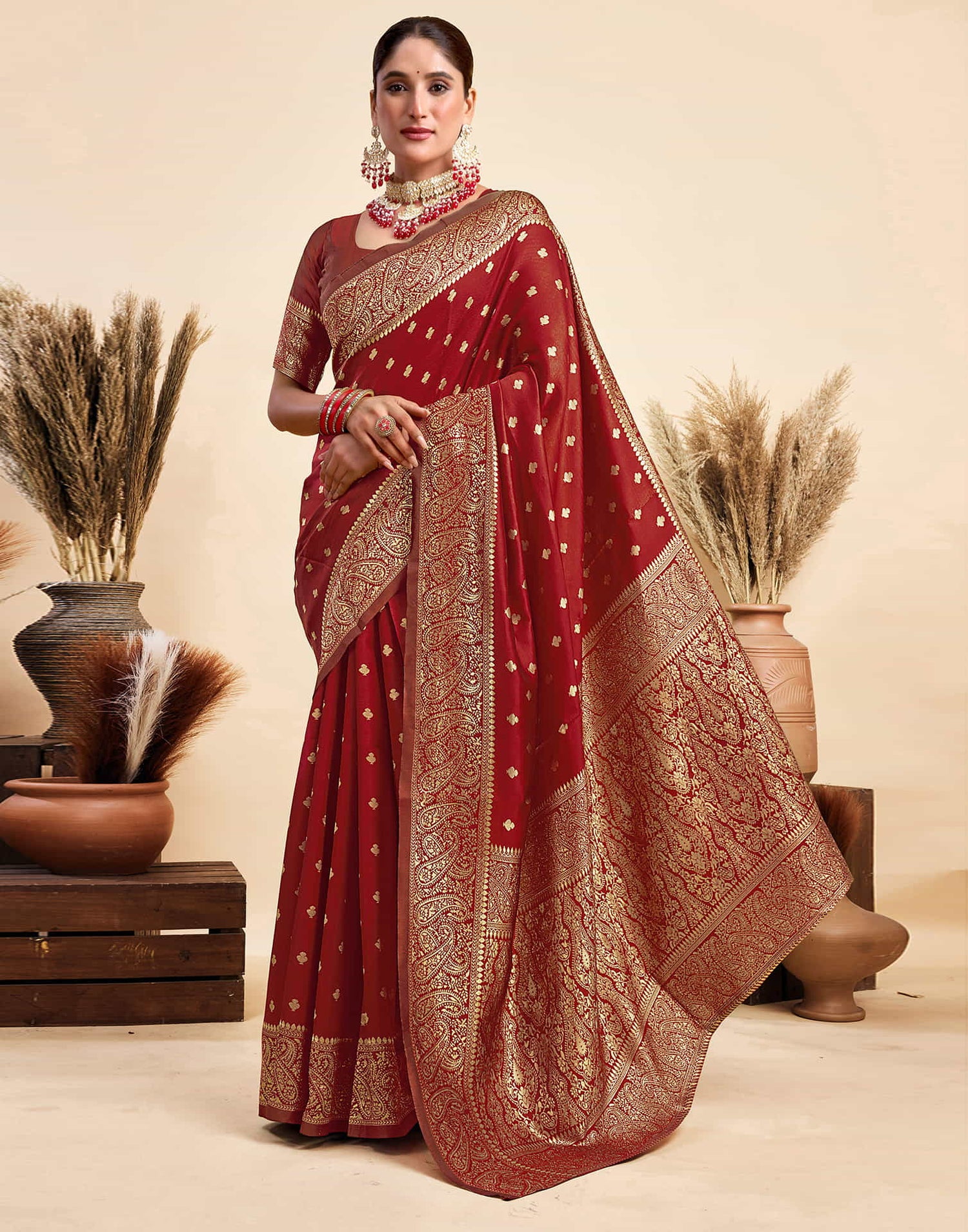 Red Silk Woven Banarasi Saree