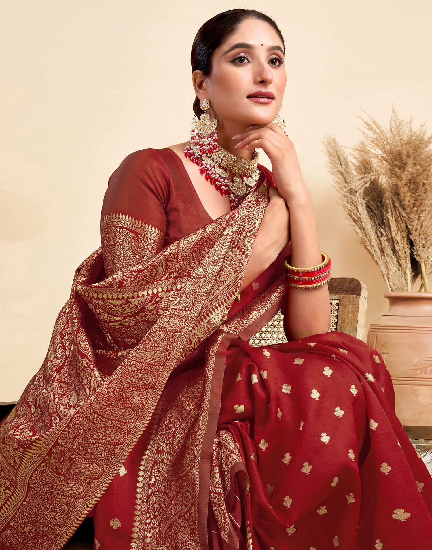 Red Silk Woven Banarasi Saree