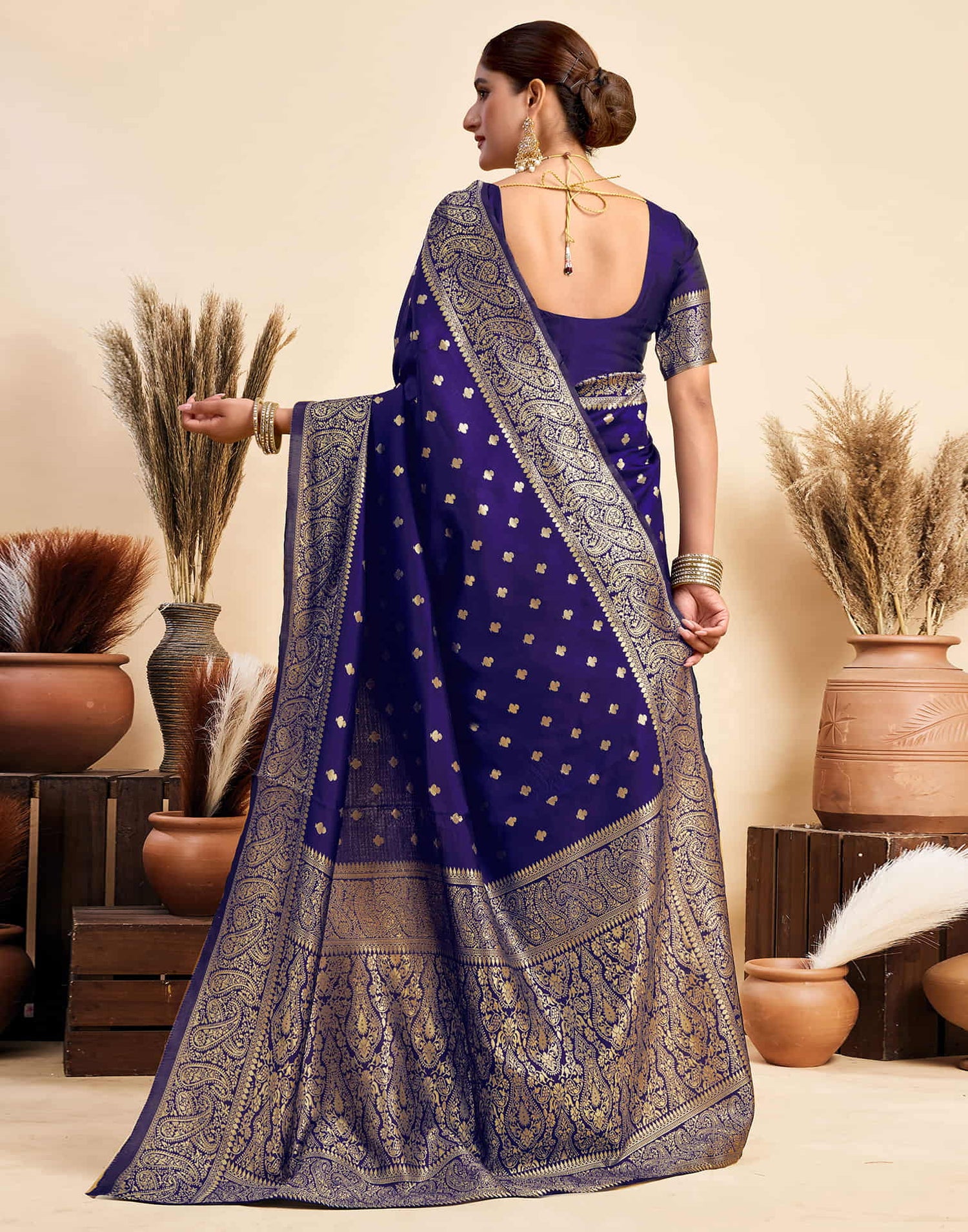 Navy Blue Silk Woven Banarasi Saree