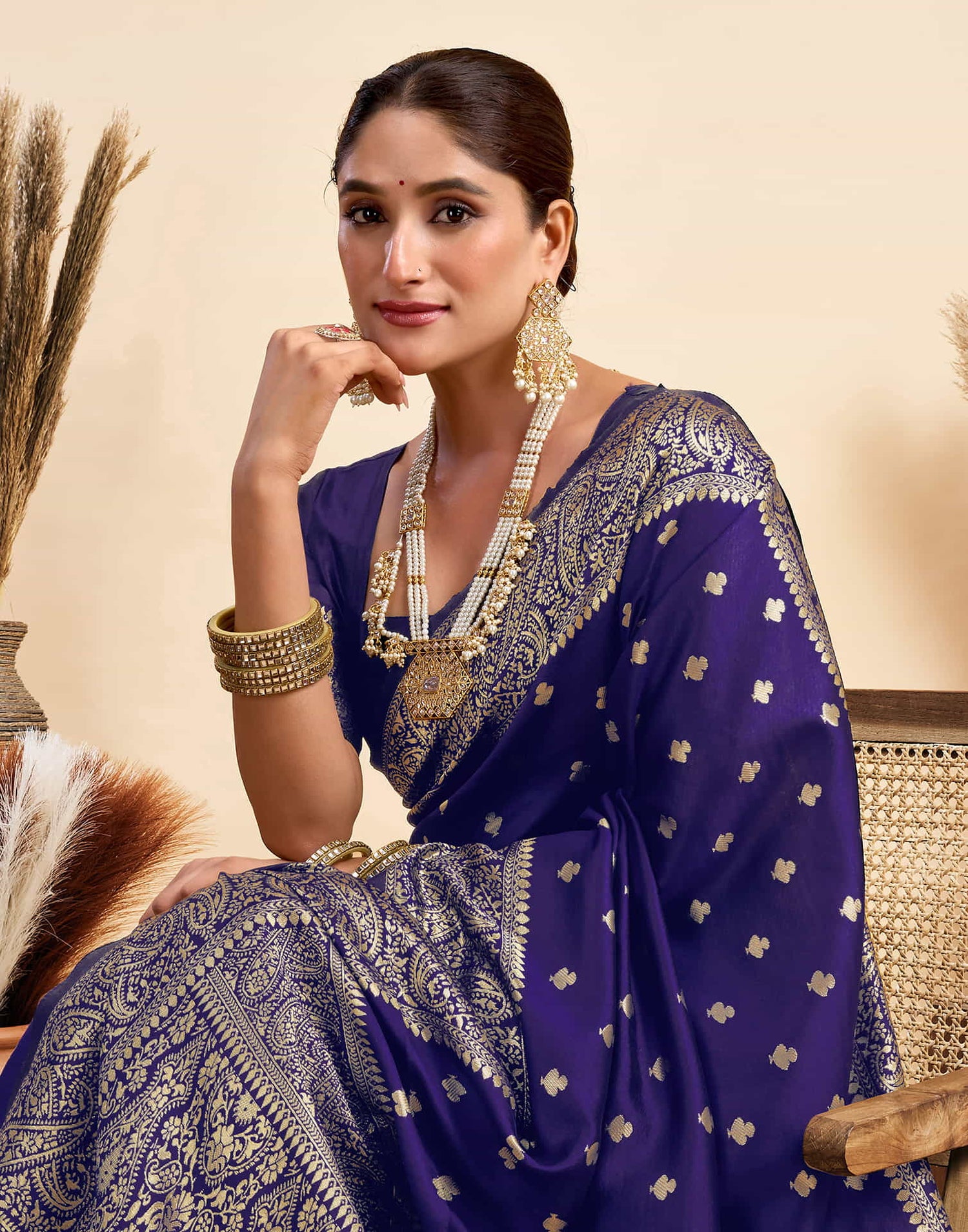 Navy Blue Silk Woven Banarasi Saree