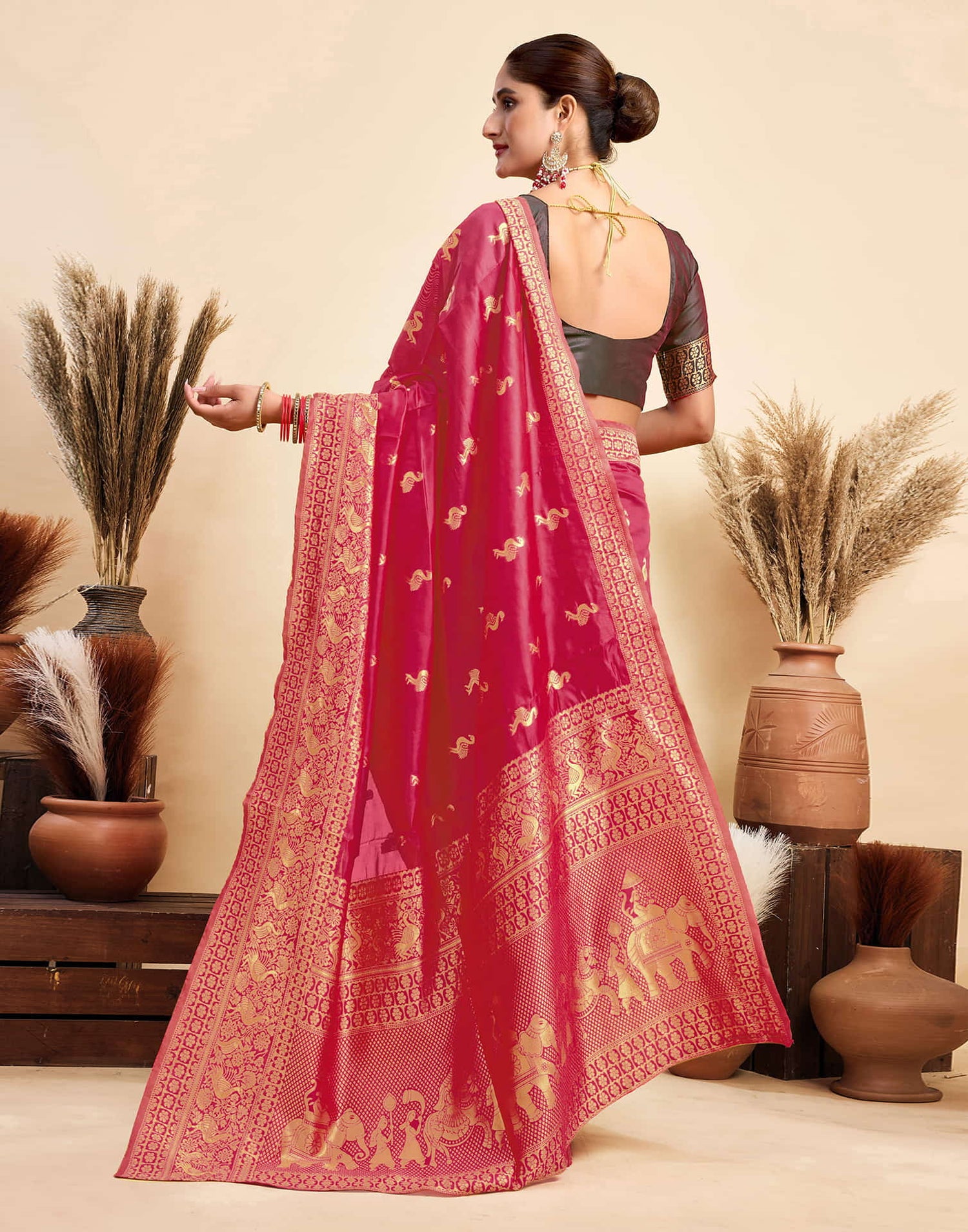 Bright Pink Silk Woven Banarasi Saree