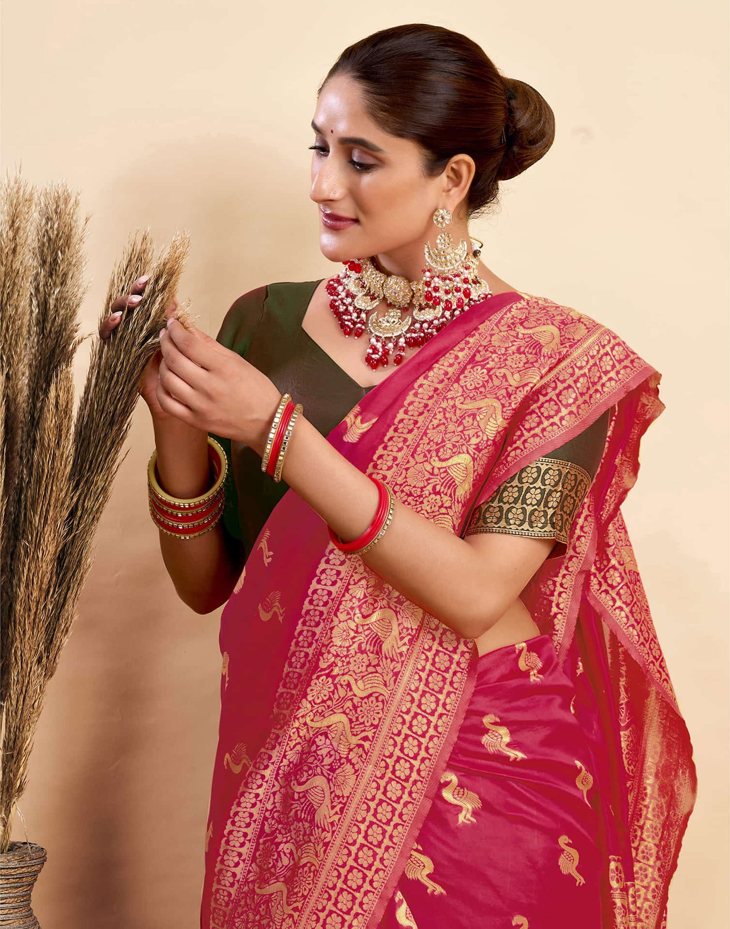 Bright Pink Silk Woven Banarasi Saree