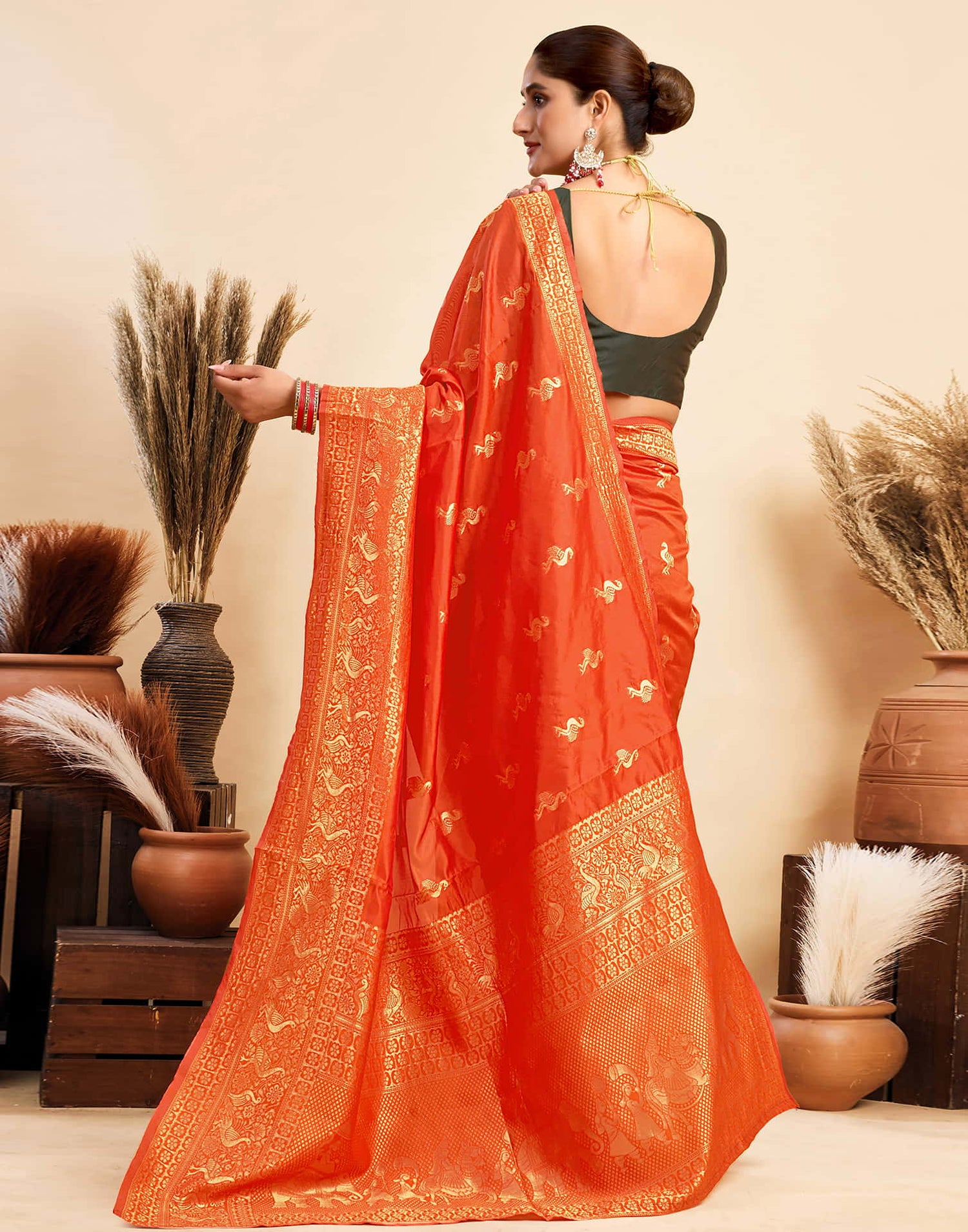 Orange Silk Woven Banarasi Saree