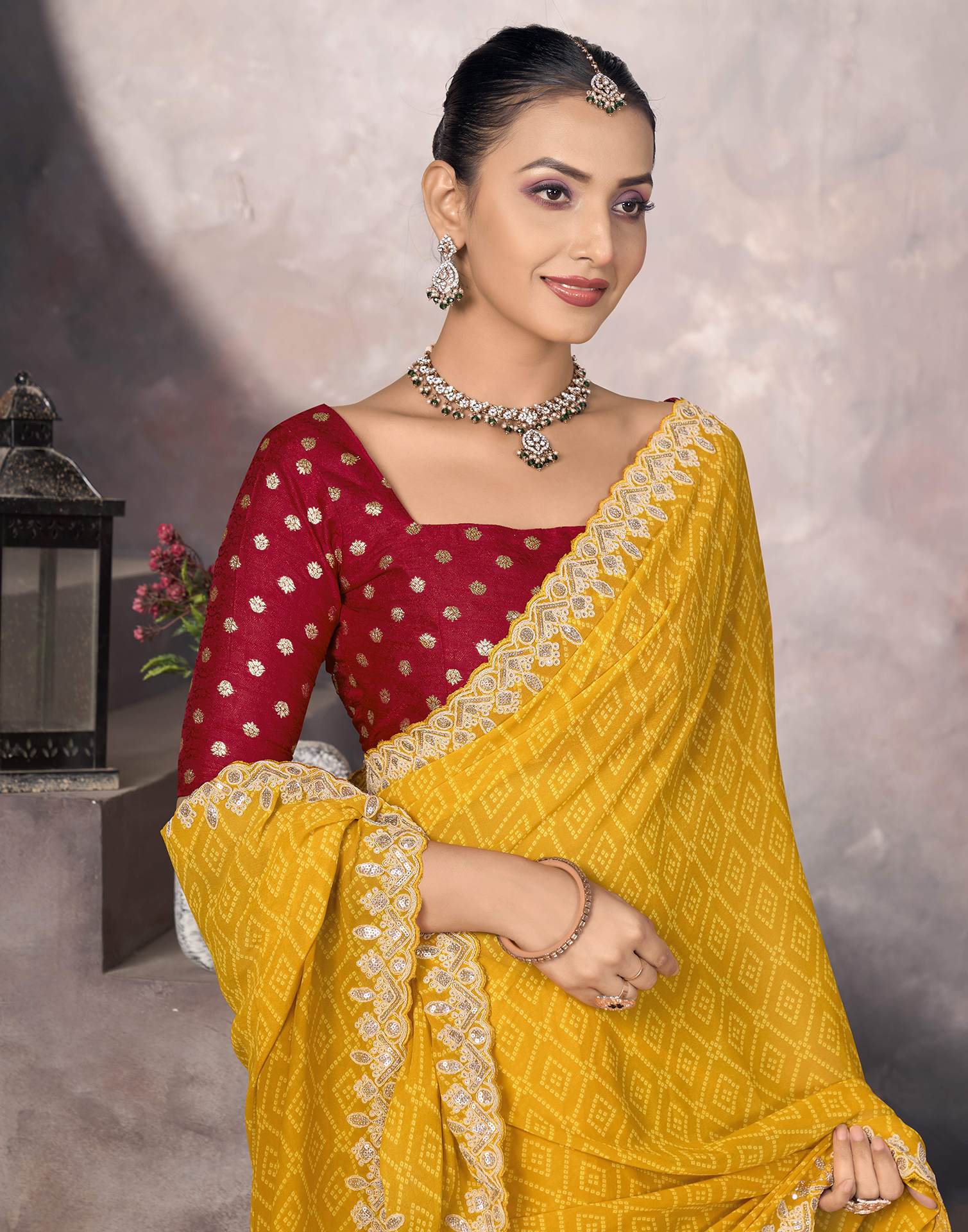 Yellow Georgette Bandhani Saree