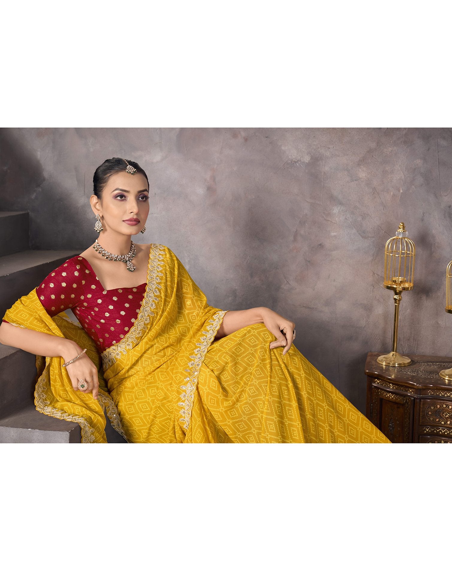 Yellow Georgette Bandhani Saree