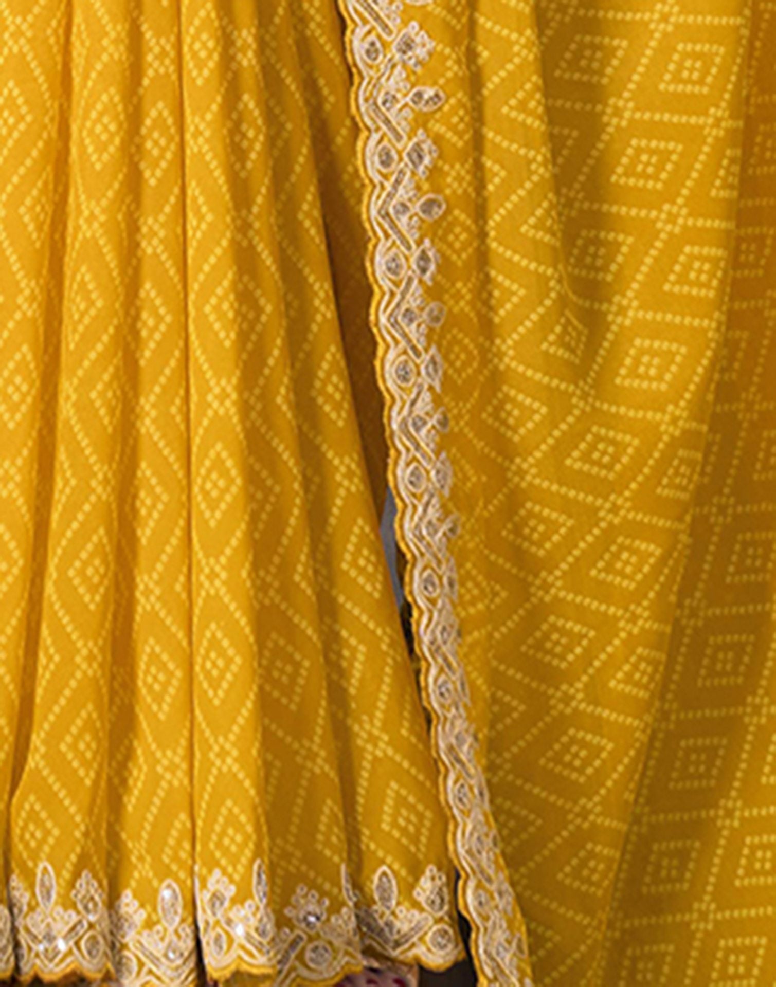 Yellow Georgette Bandhani Saree