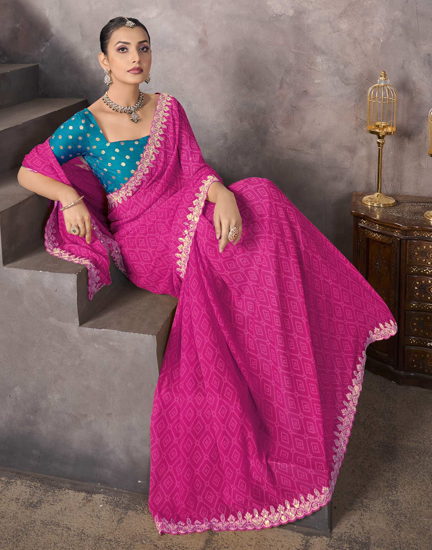 Rani Pink Georgette Bandhani Saree