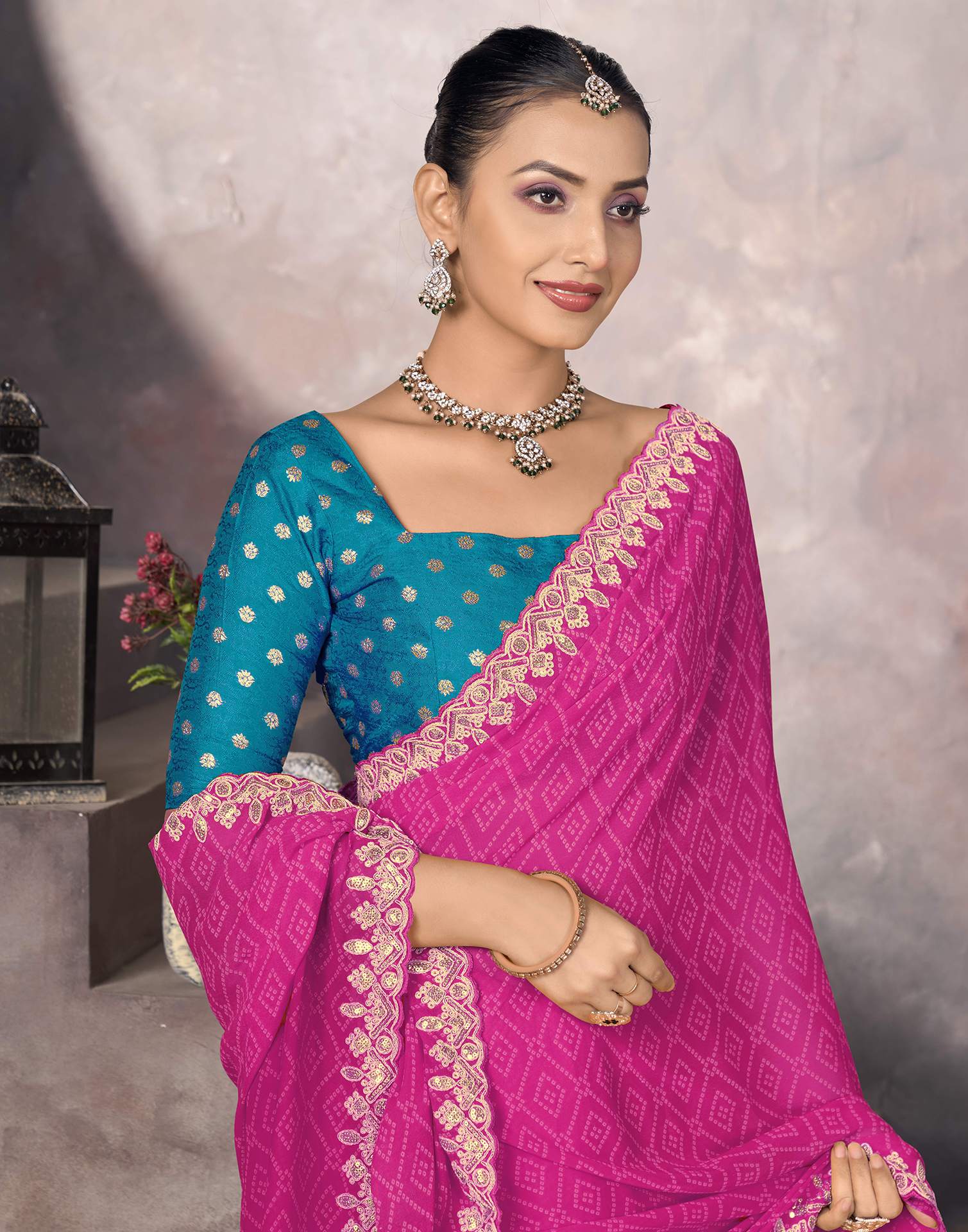 Rani Pink Georgette Bandhani Saree