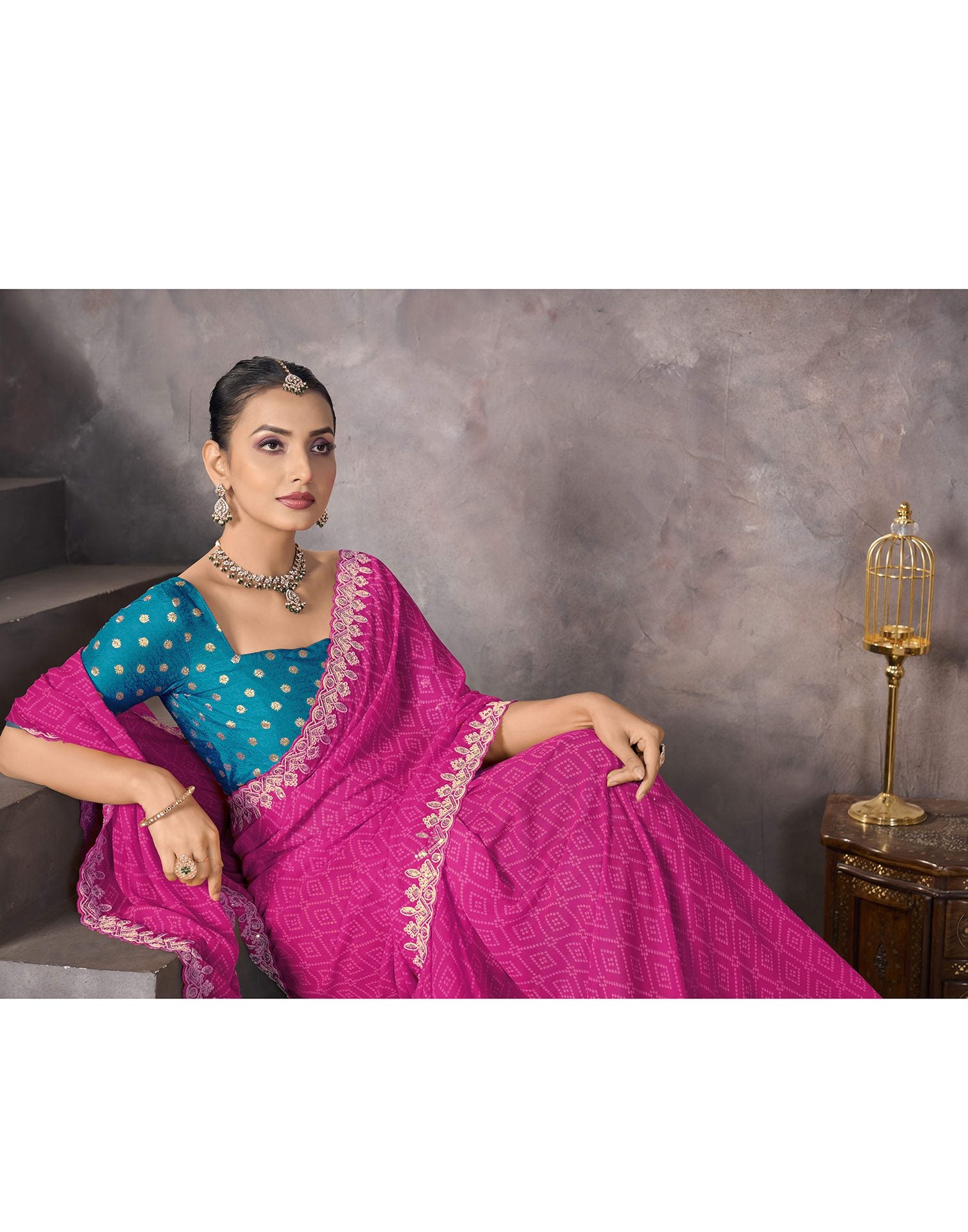 Rani Pink Georgette Bandhani Saree