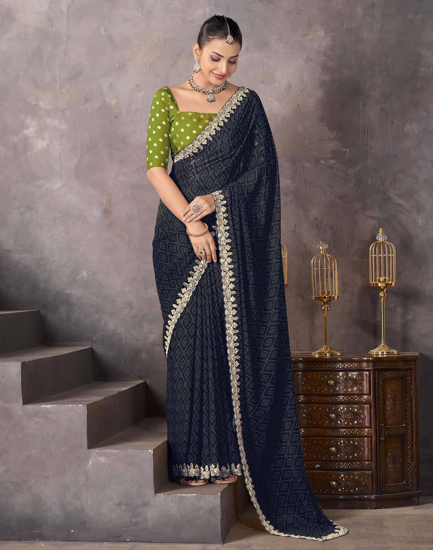 Black Georgette Bandhani Saree