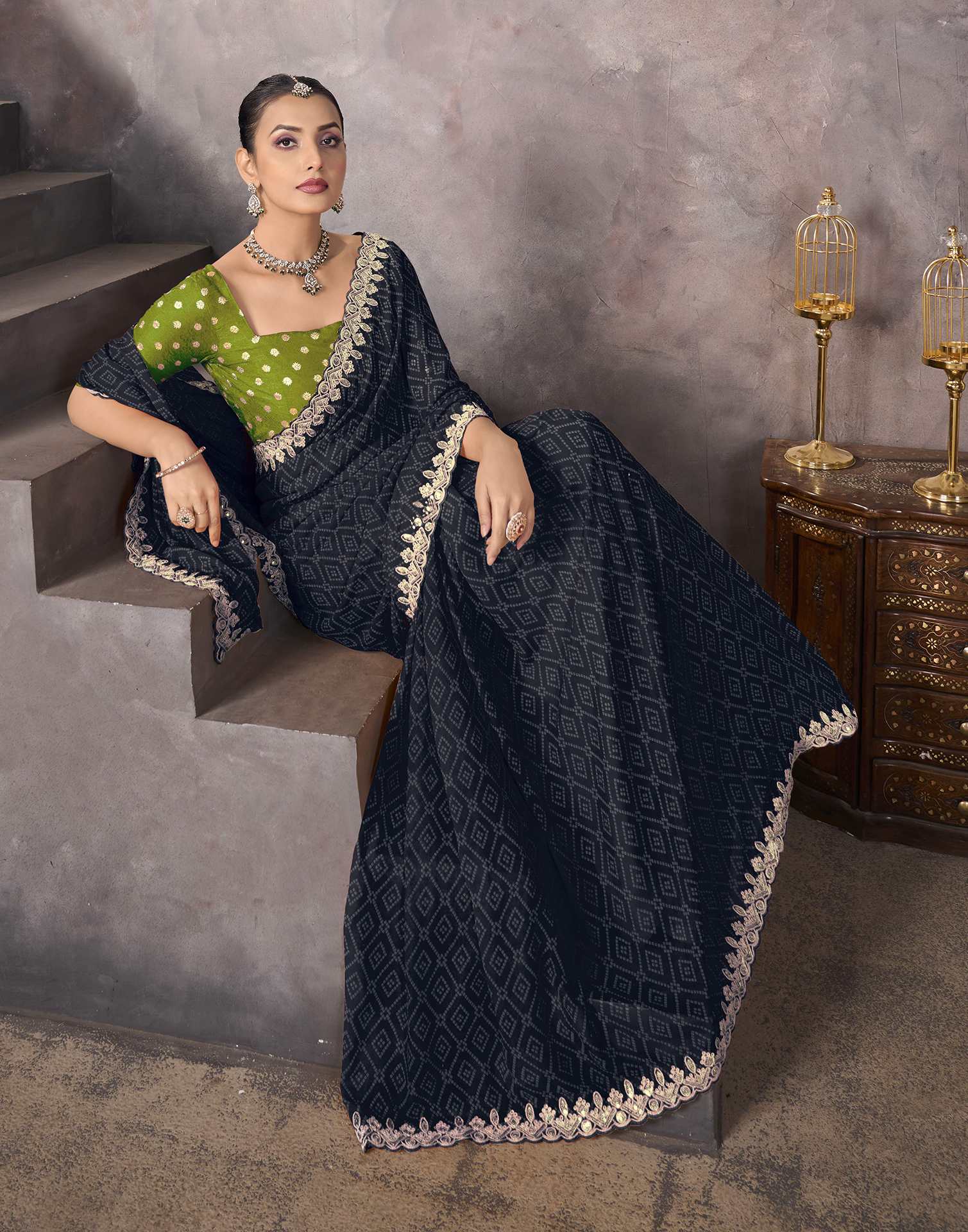 Black Georgette Bandhani Saree