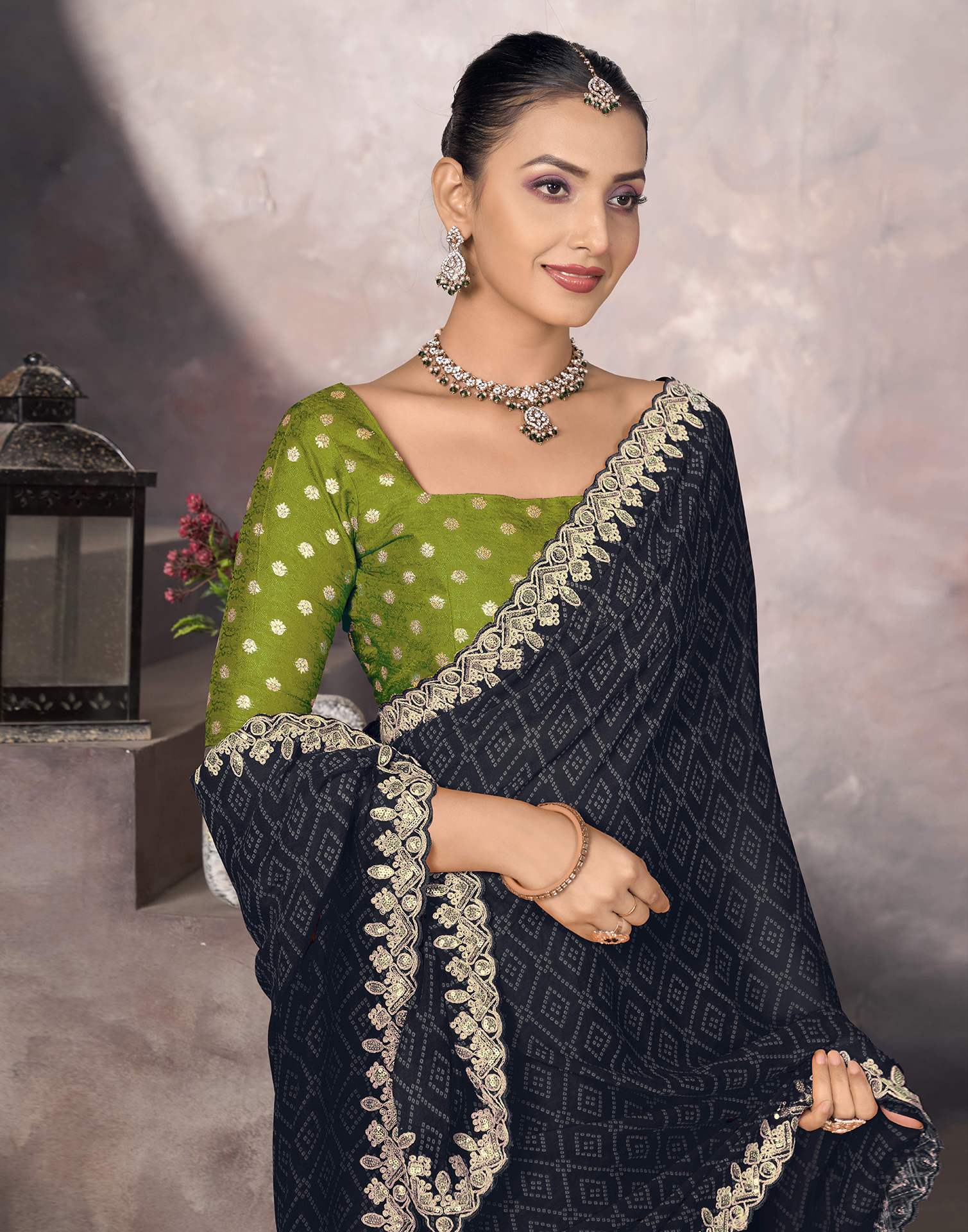 Black Georgette Bandhani Saree