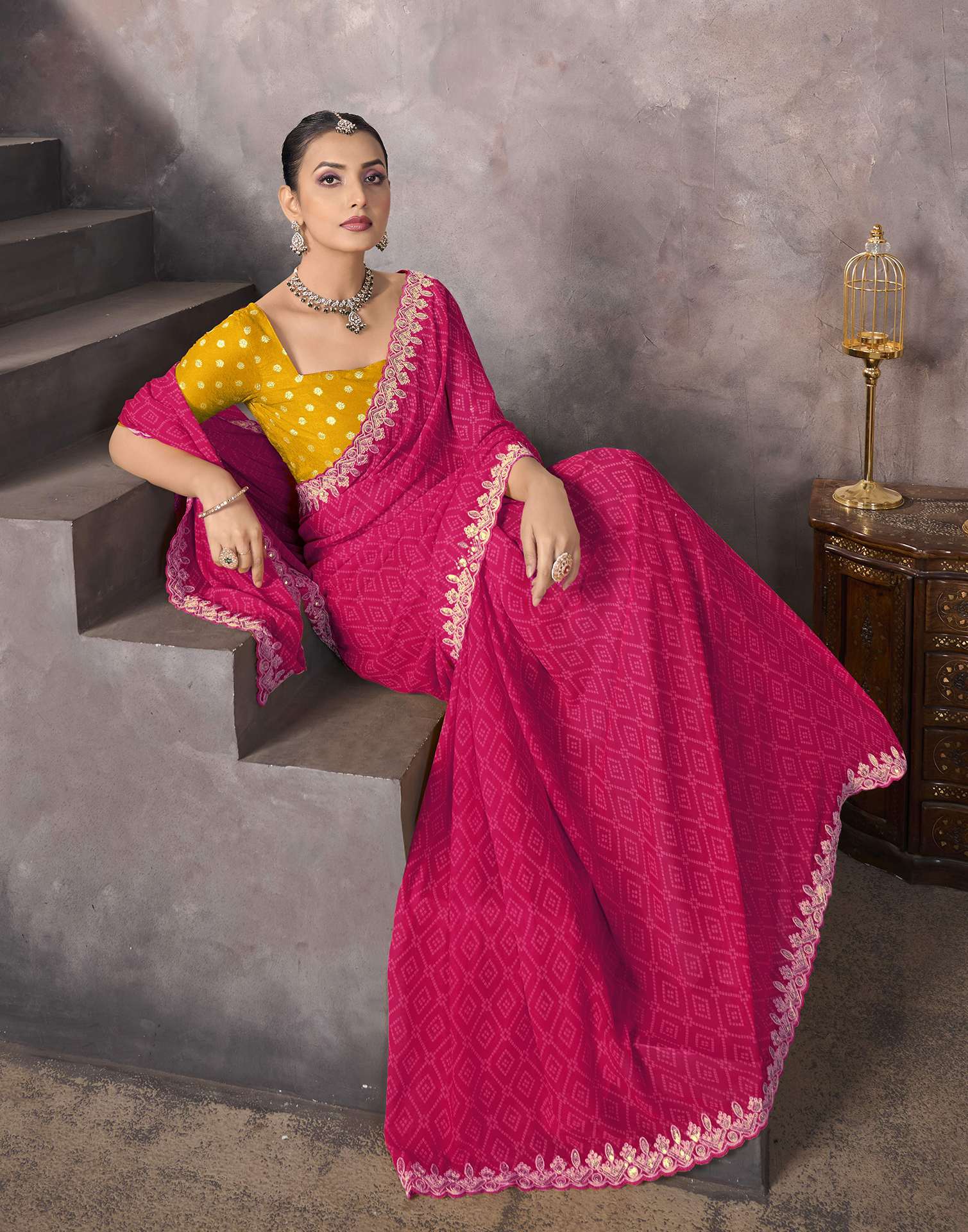Blush Pink Georgette Bandhani Saree