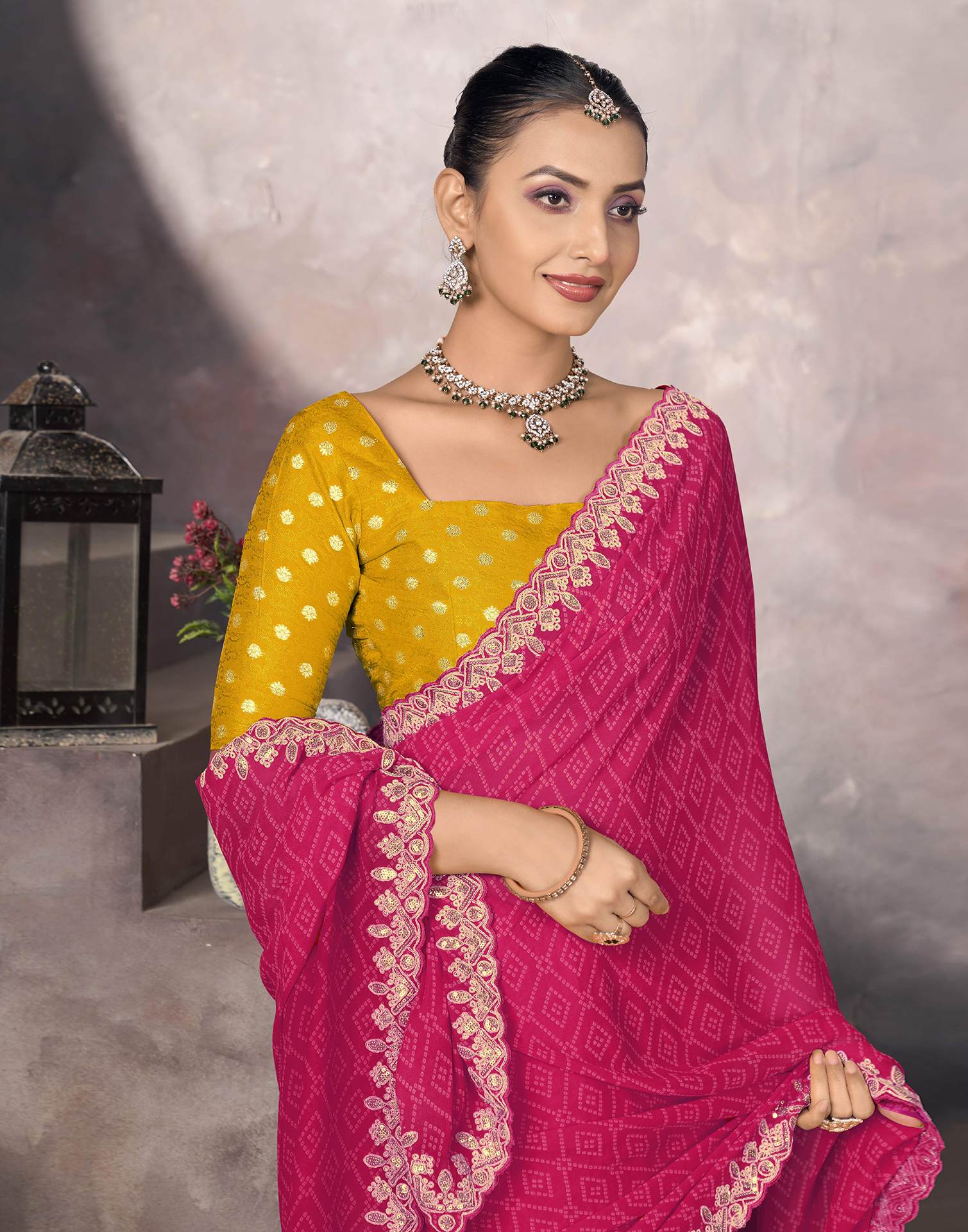 Blush Pink Georgette Bandhani Saree