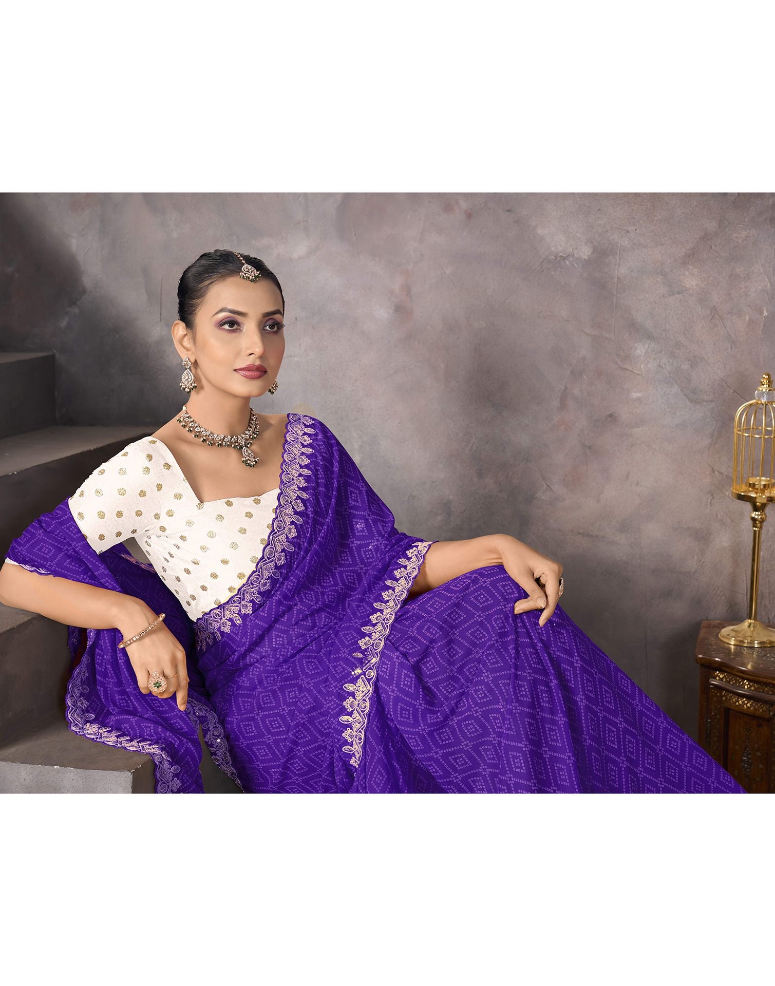 Purple Georgette Bandhani Saree