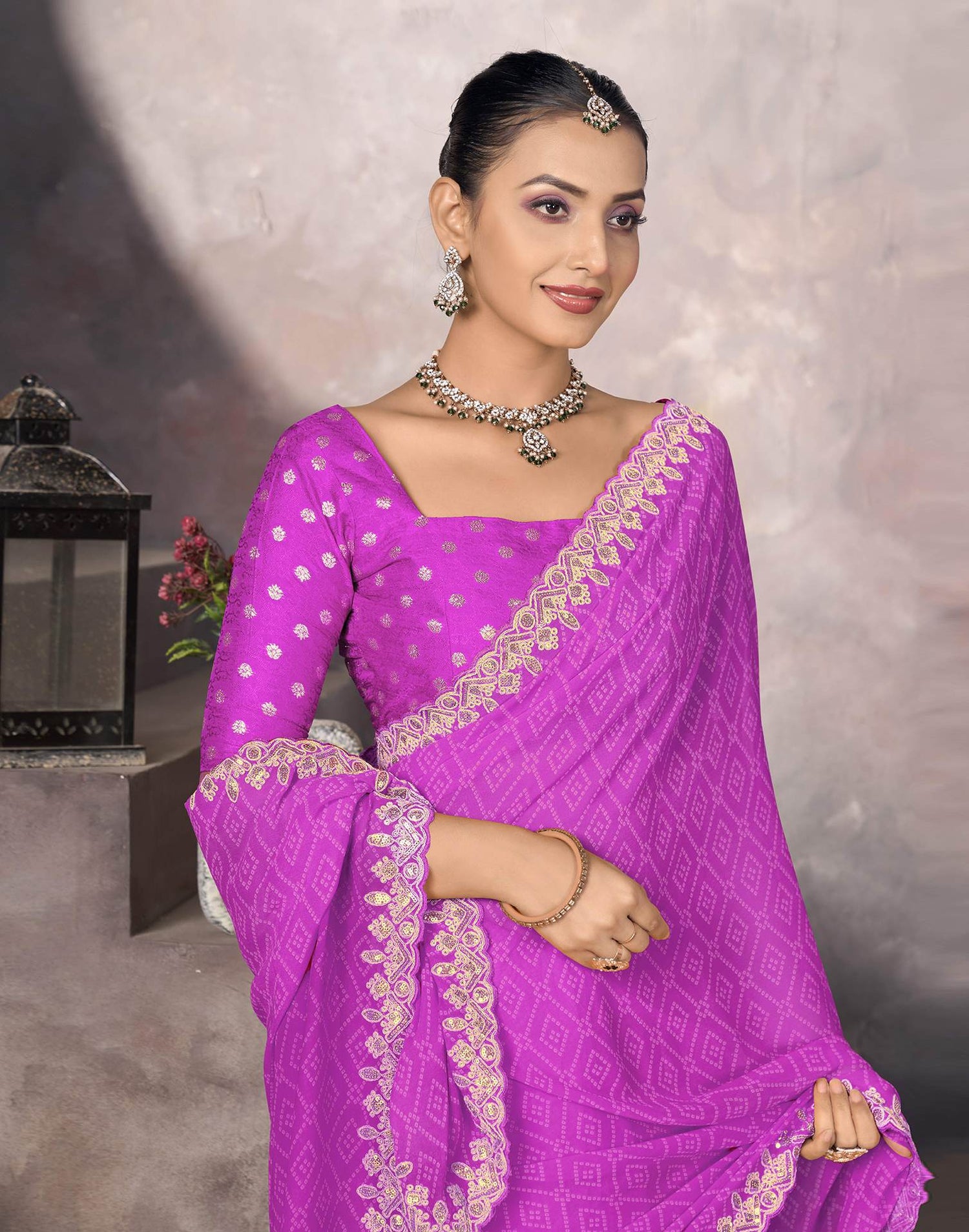 Orchid Pink Georgette Bandhani Saree