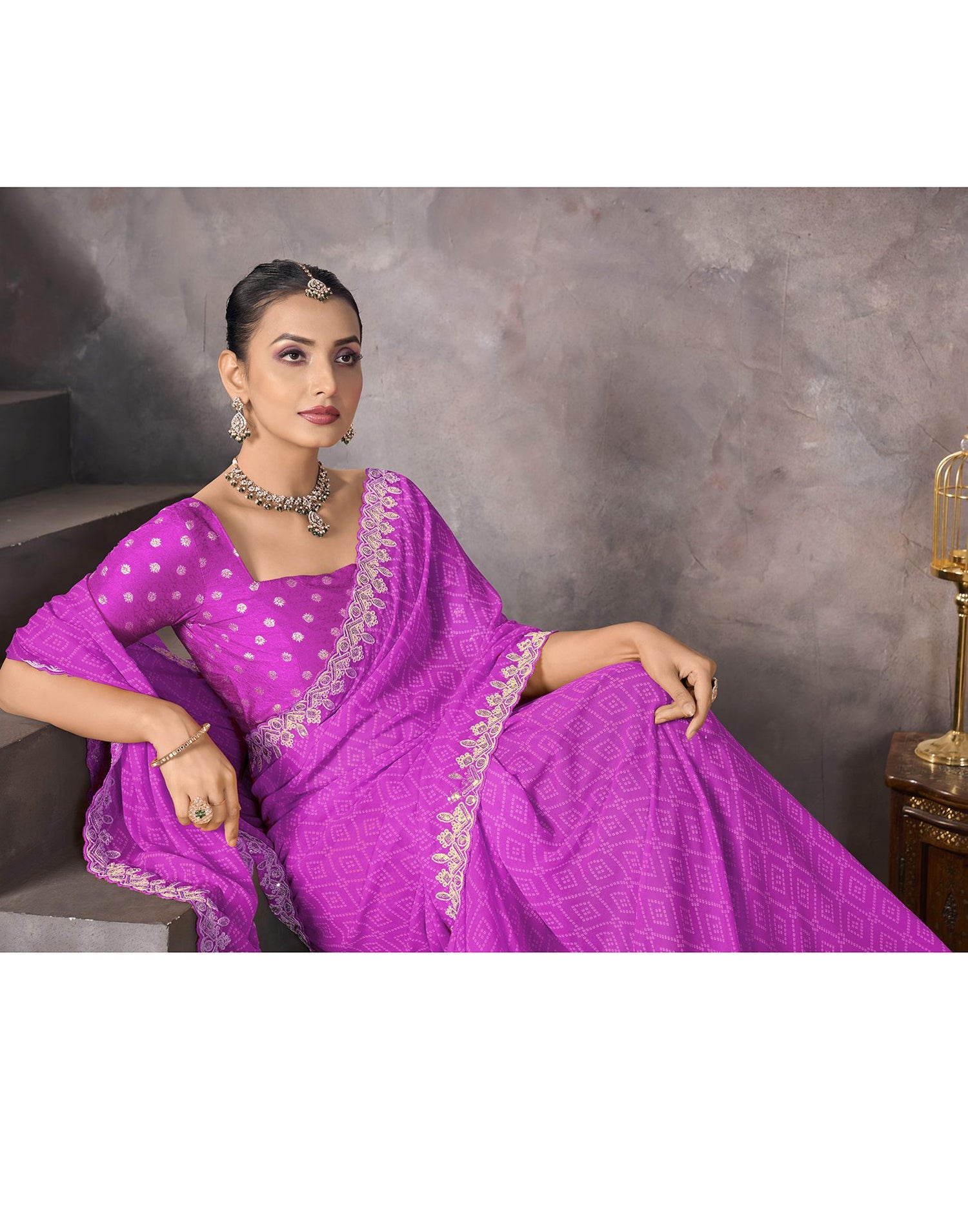 Orchid Pink Georgette Bandhani Saree