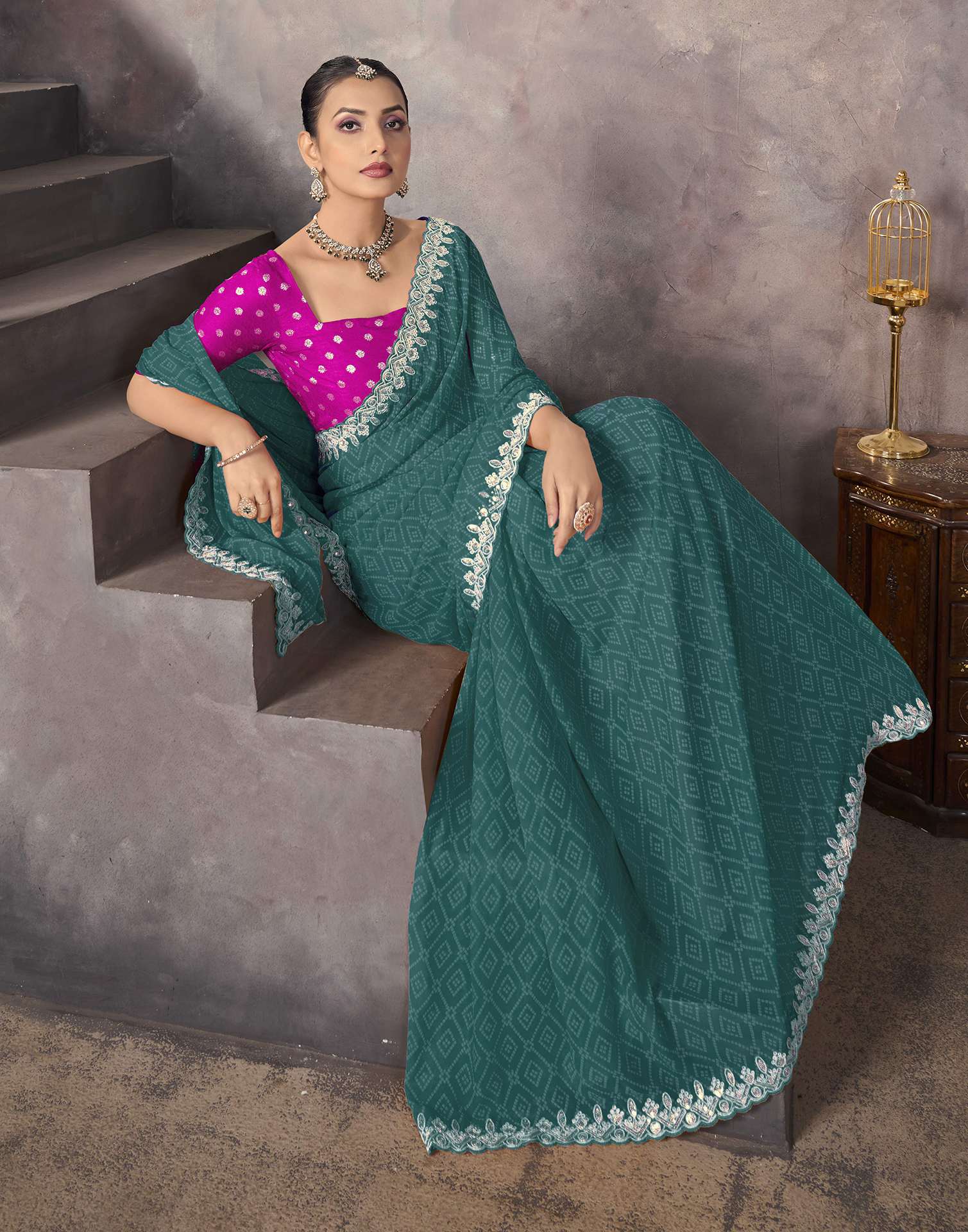 Rama Green Georgette Bandhani Saree
