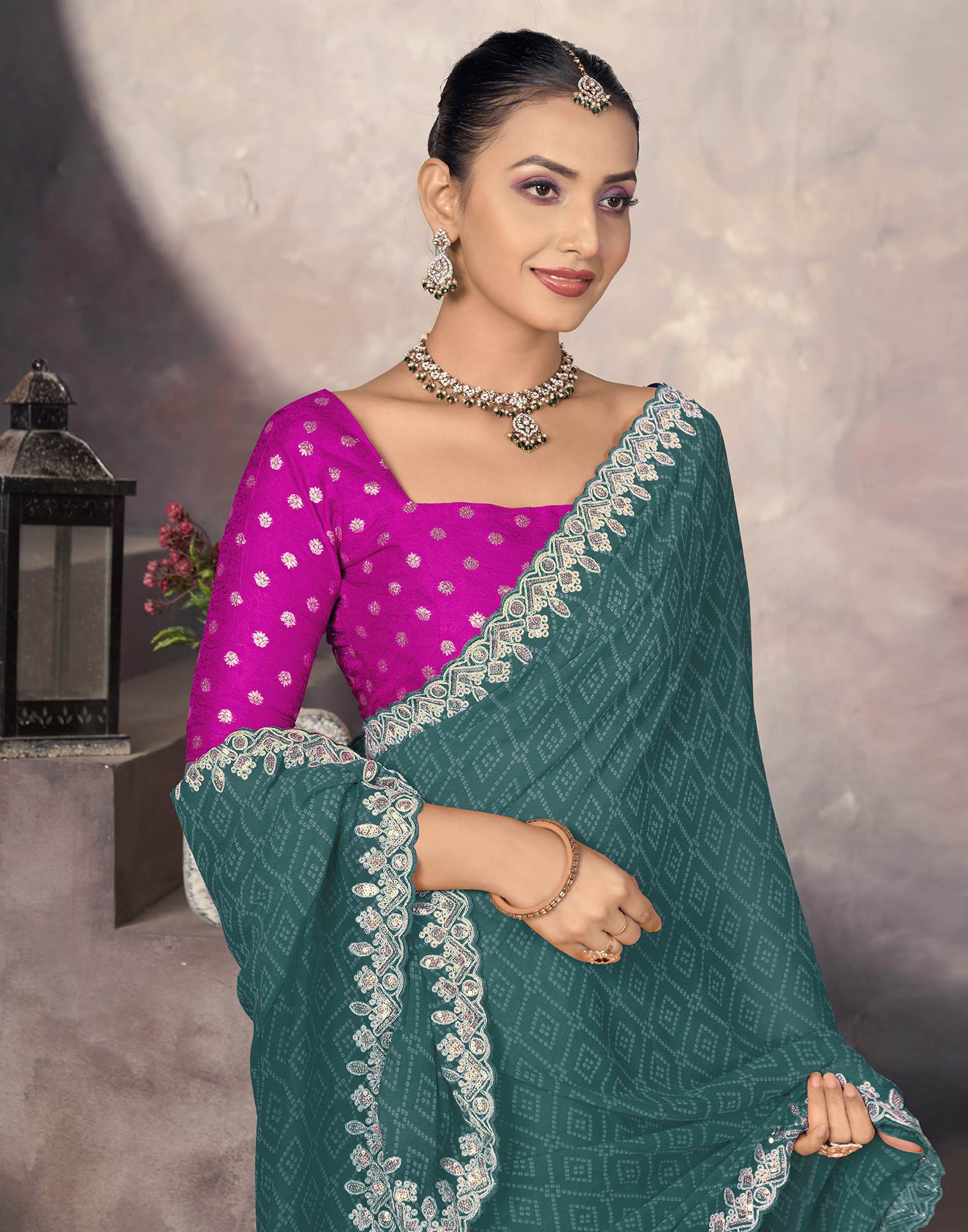 Rama Green Georgette Bandhani Saree