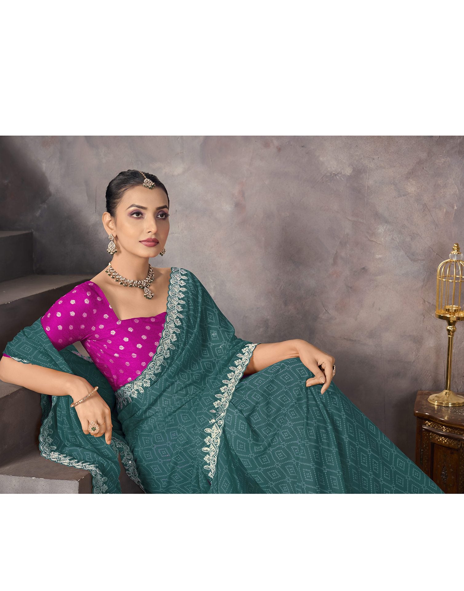 Rama Green Georgette Bandhani Saree