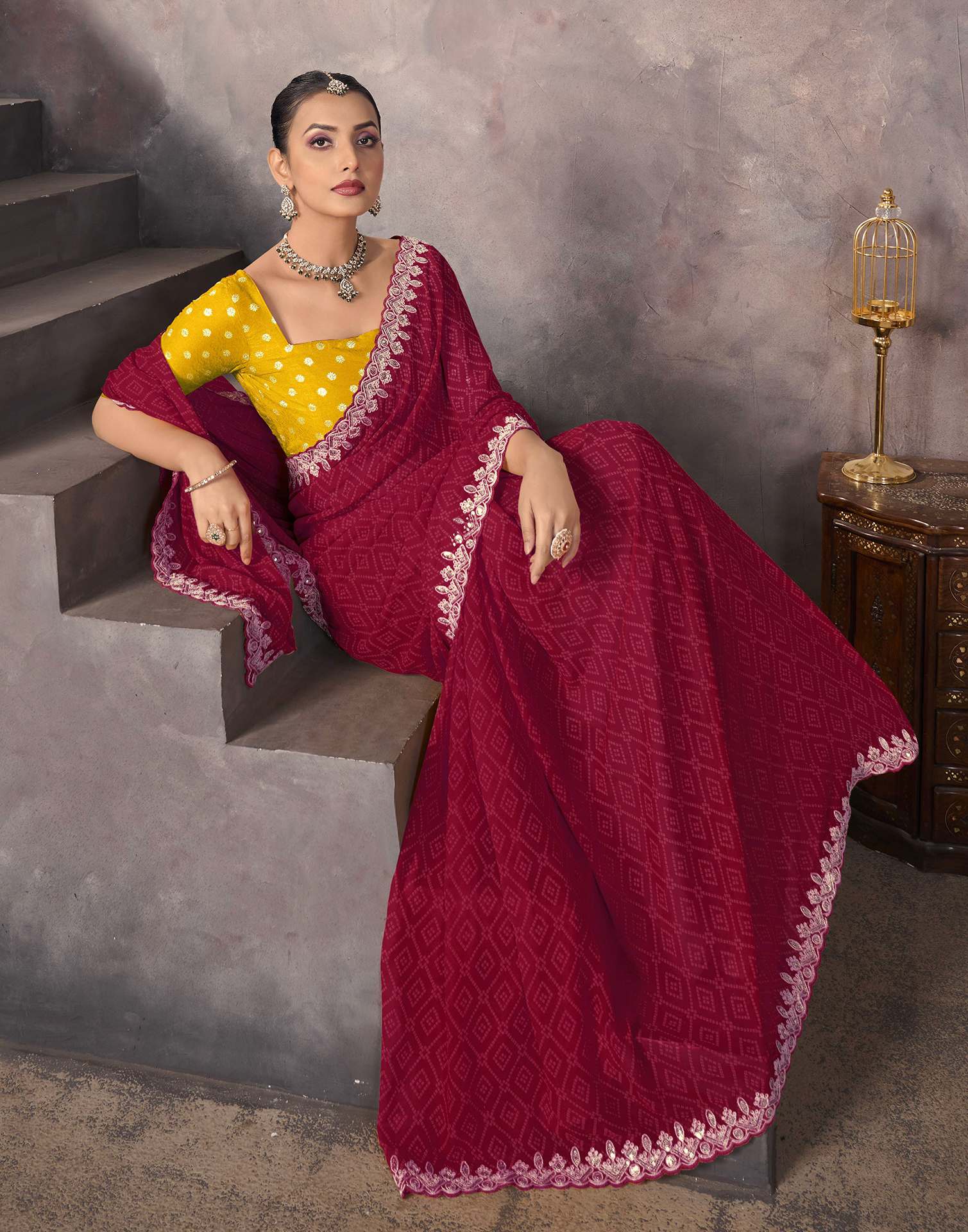 Maroon Georgette Bandhani Saree