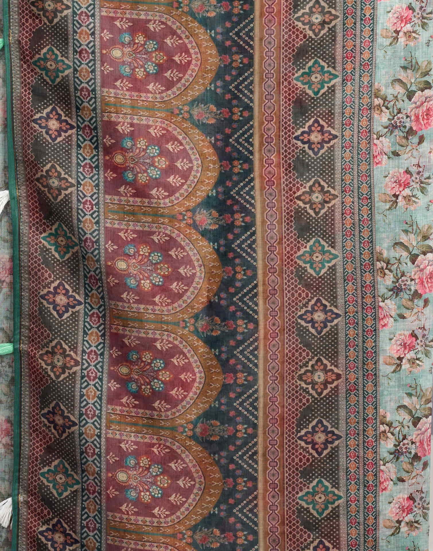 Light Teal Blue Linen Floral Printed Saree