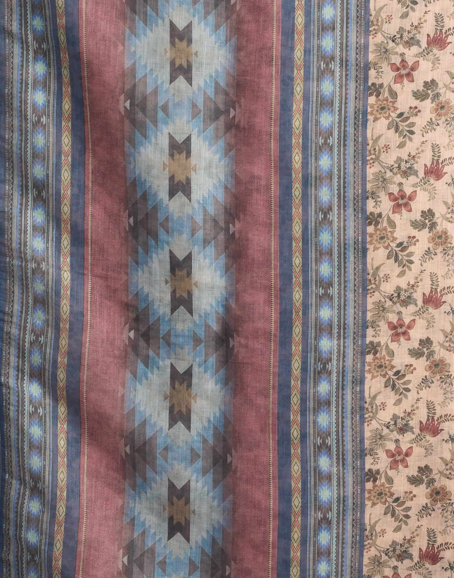 Beige Linen Floral Printed Saree