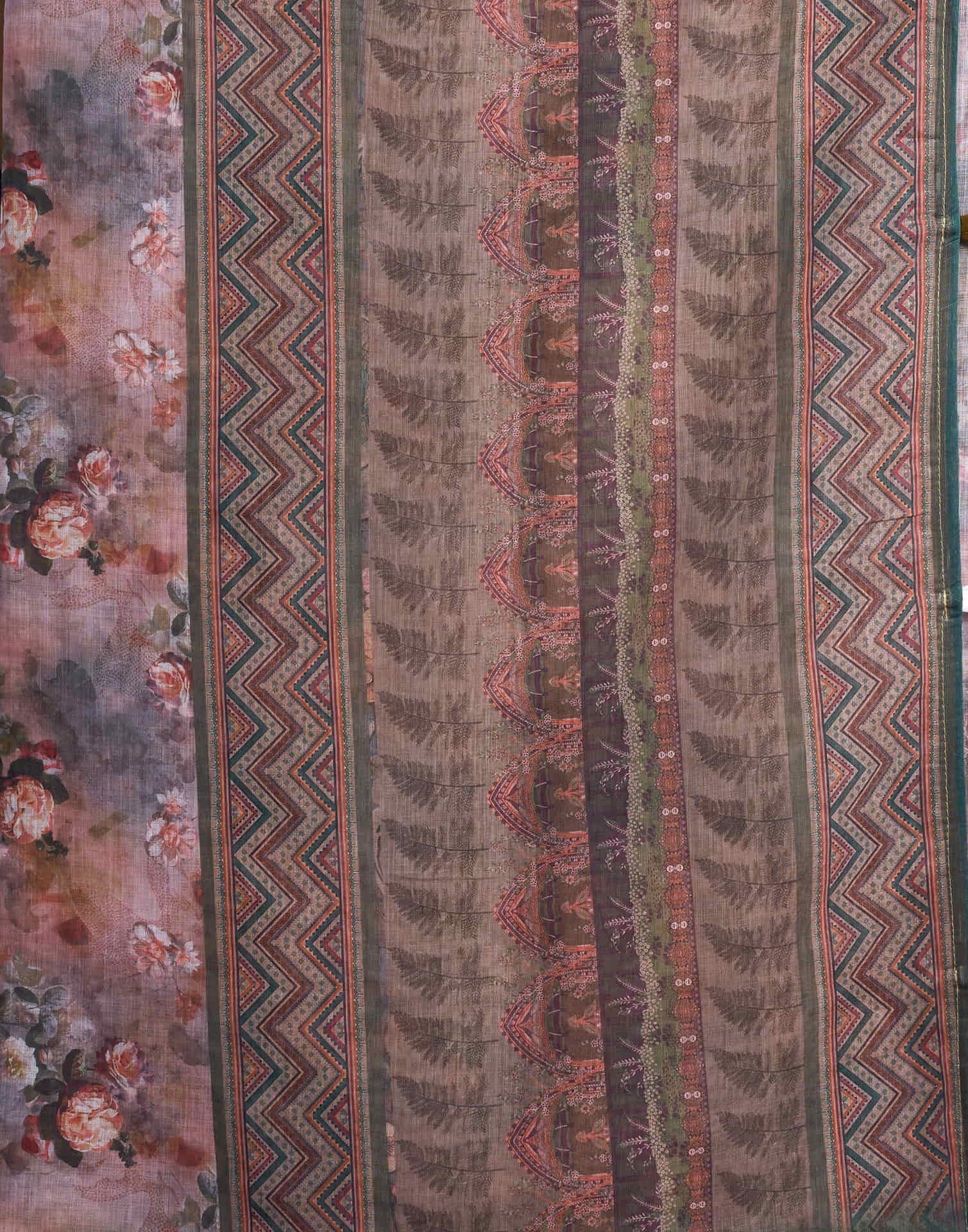 Mauve Linen Floral Printed Saree