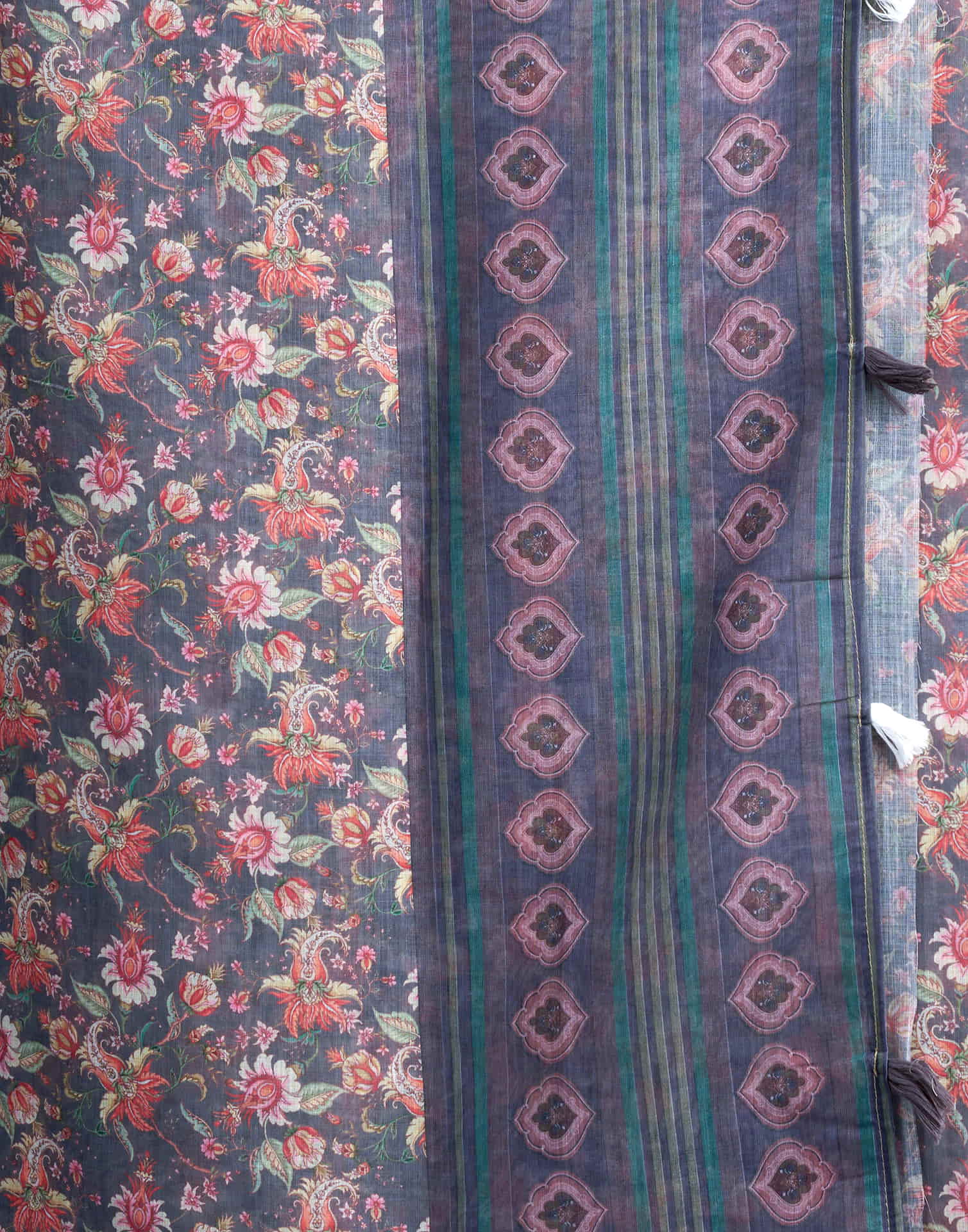 Grey Linen Floral Printed Saree