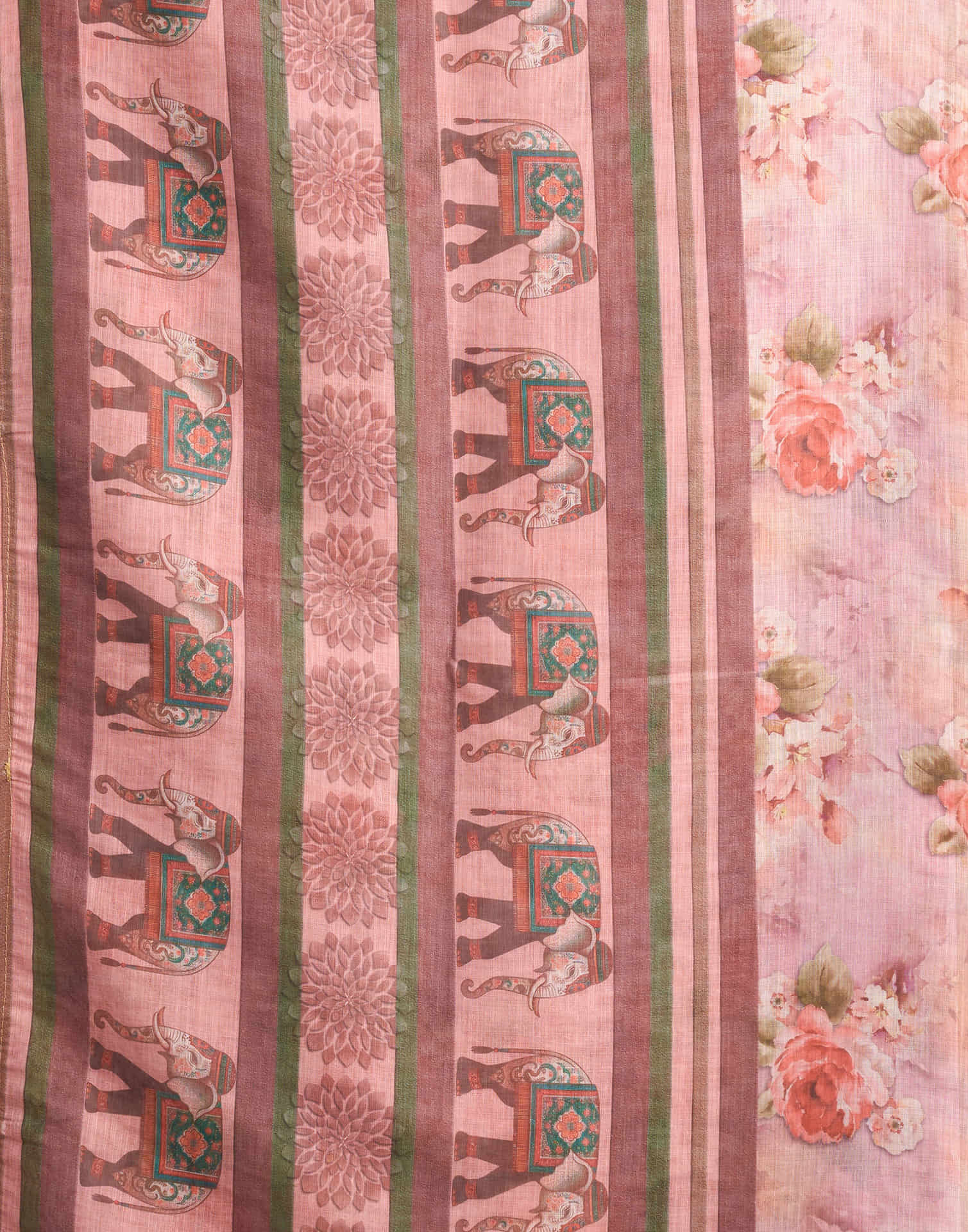 Dusty Peach Linen Floral Printed Saree