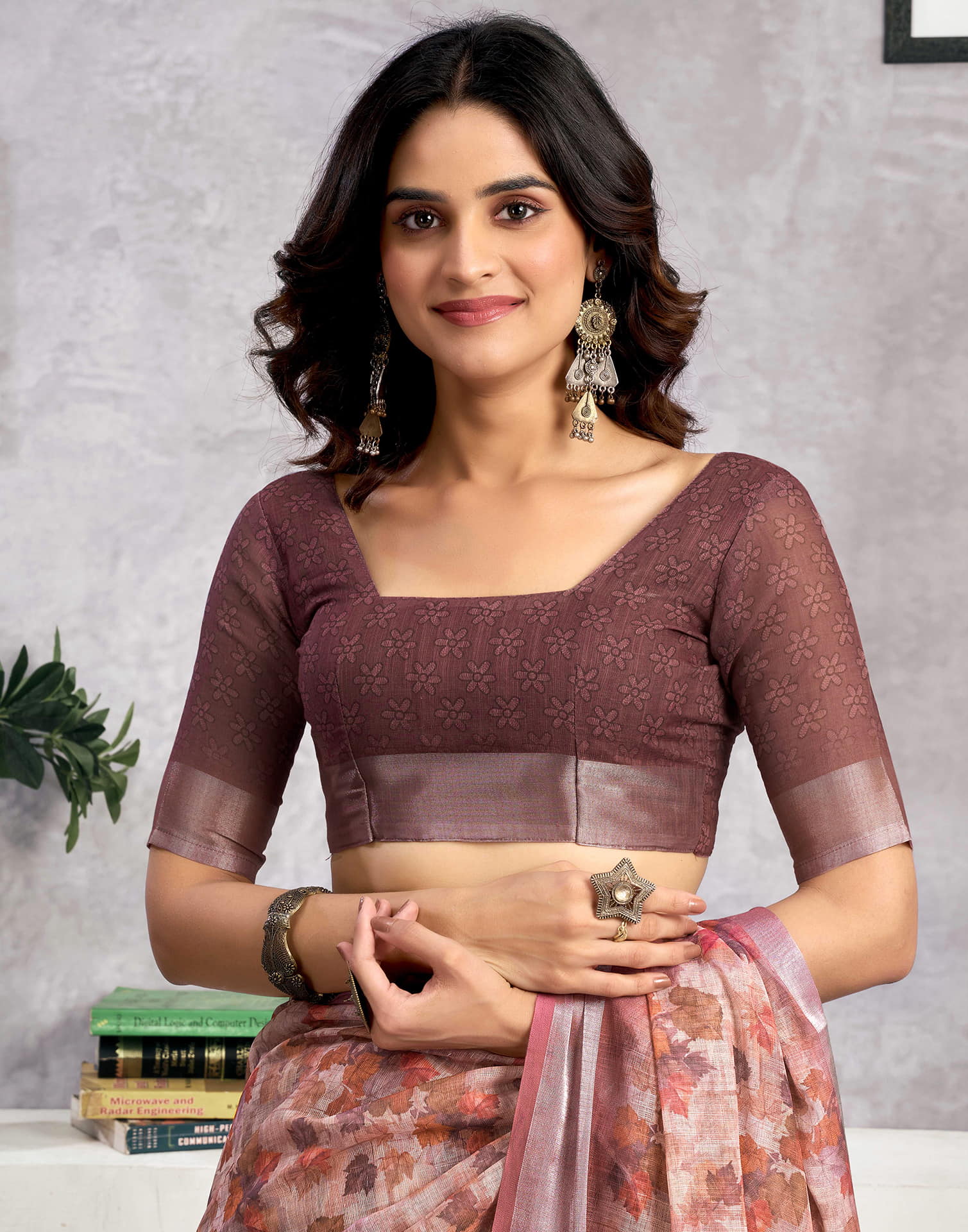 Beige Linen Printed Saree