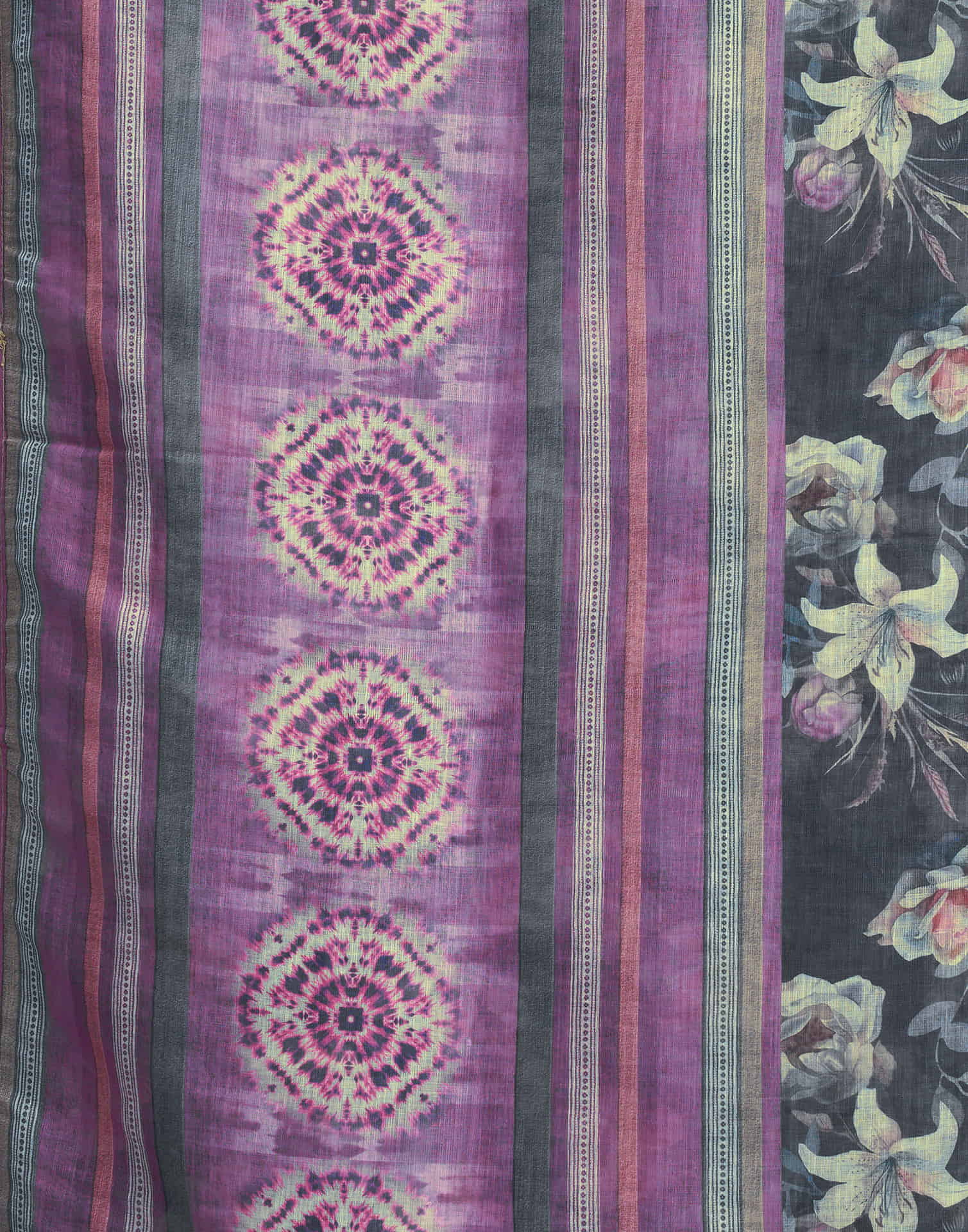 Dark Grey Linen Floral Printed Saree