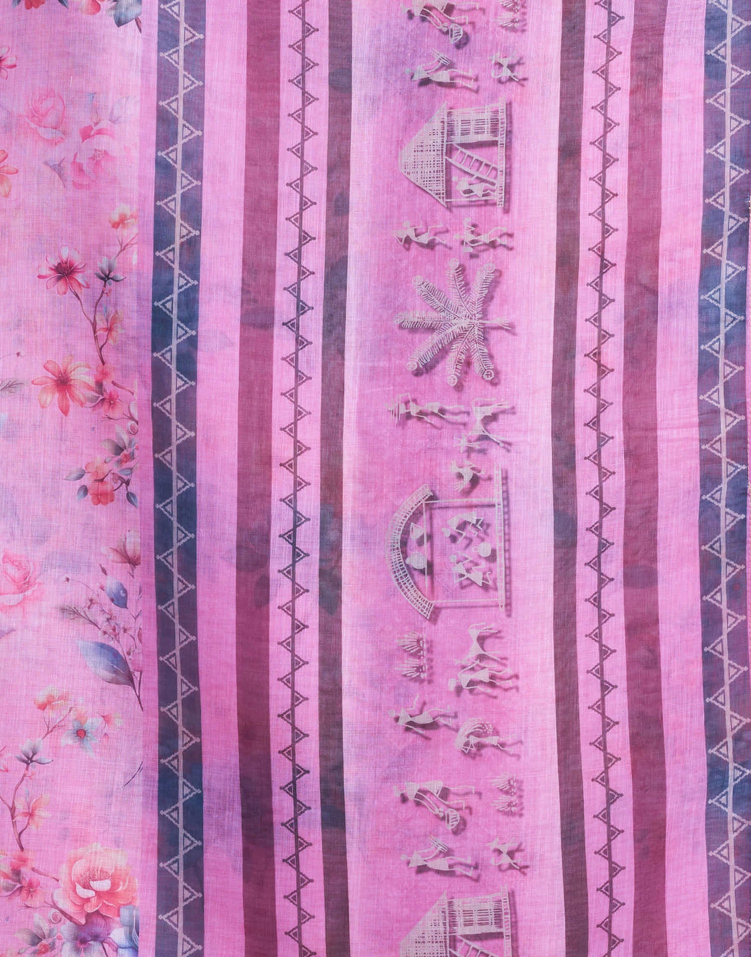 Light Pink Linen Floral Printed Saree