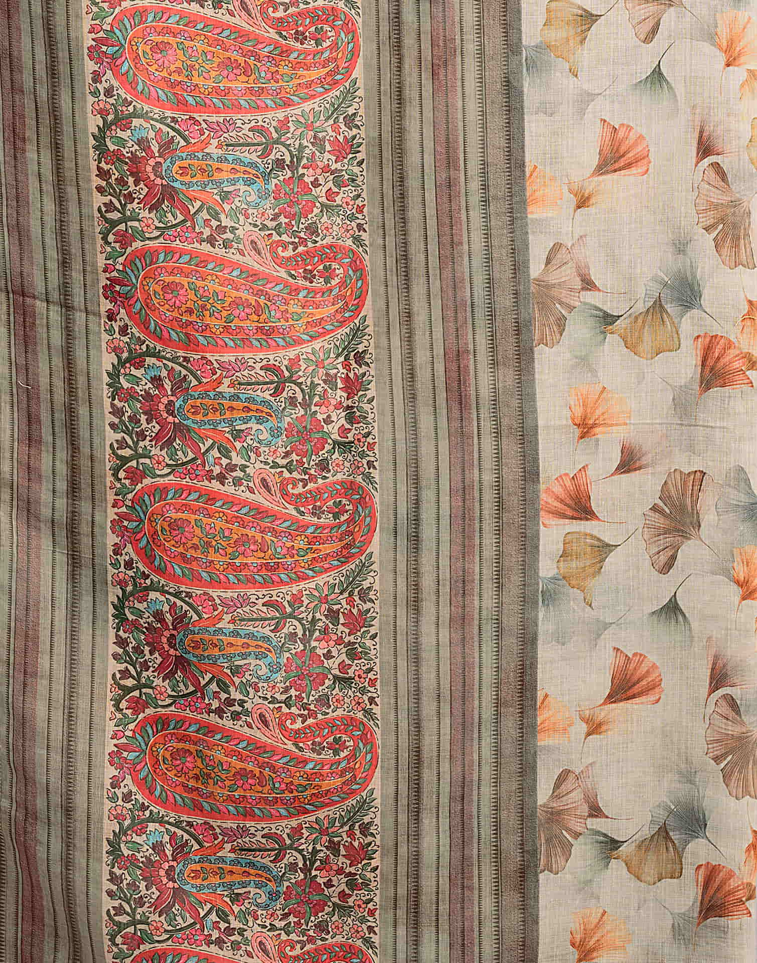 Light Beige Linen Floral Printed Saree