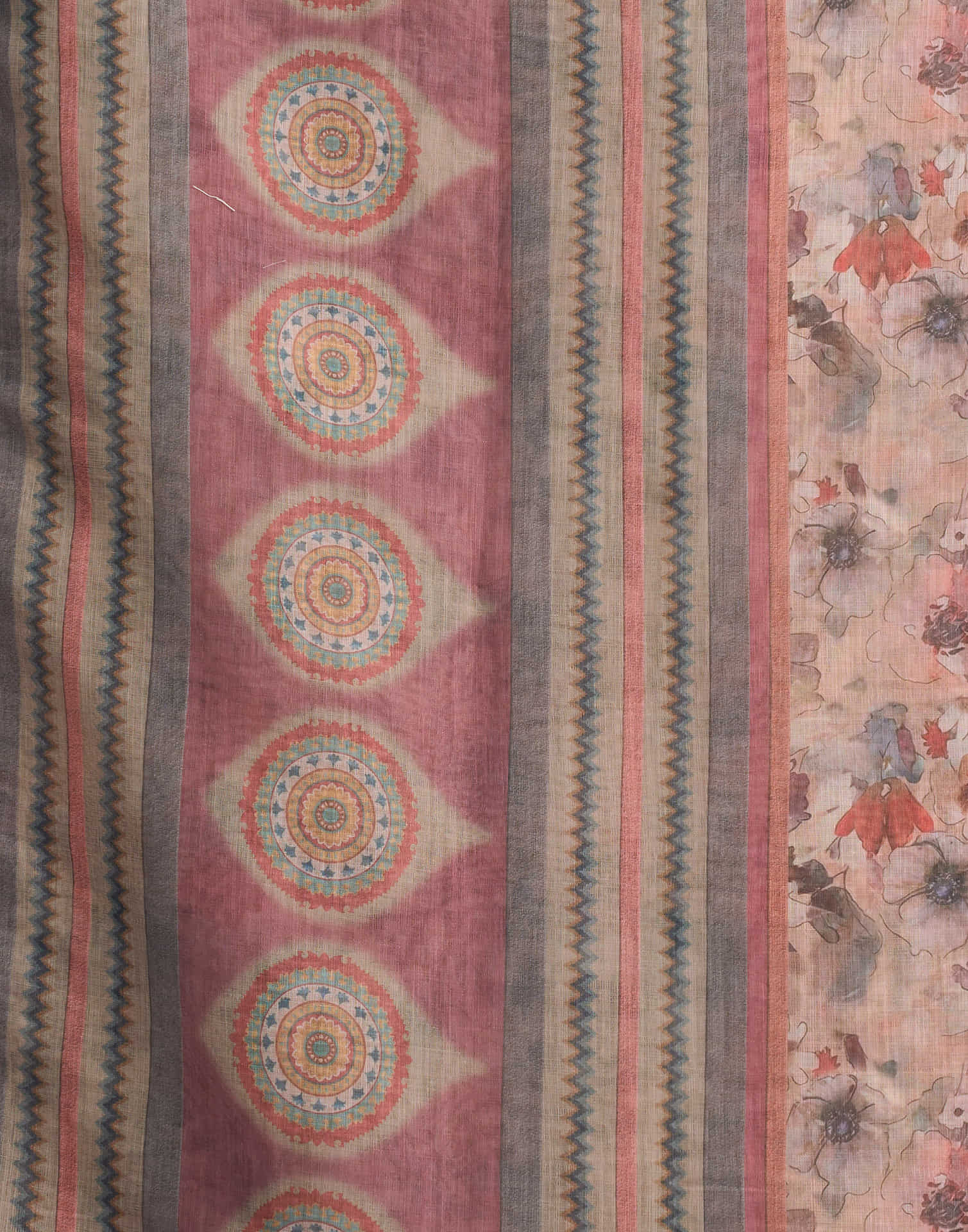 Cream Linen Floral Printed Saree