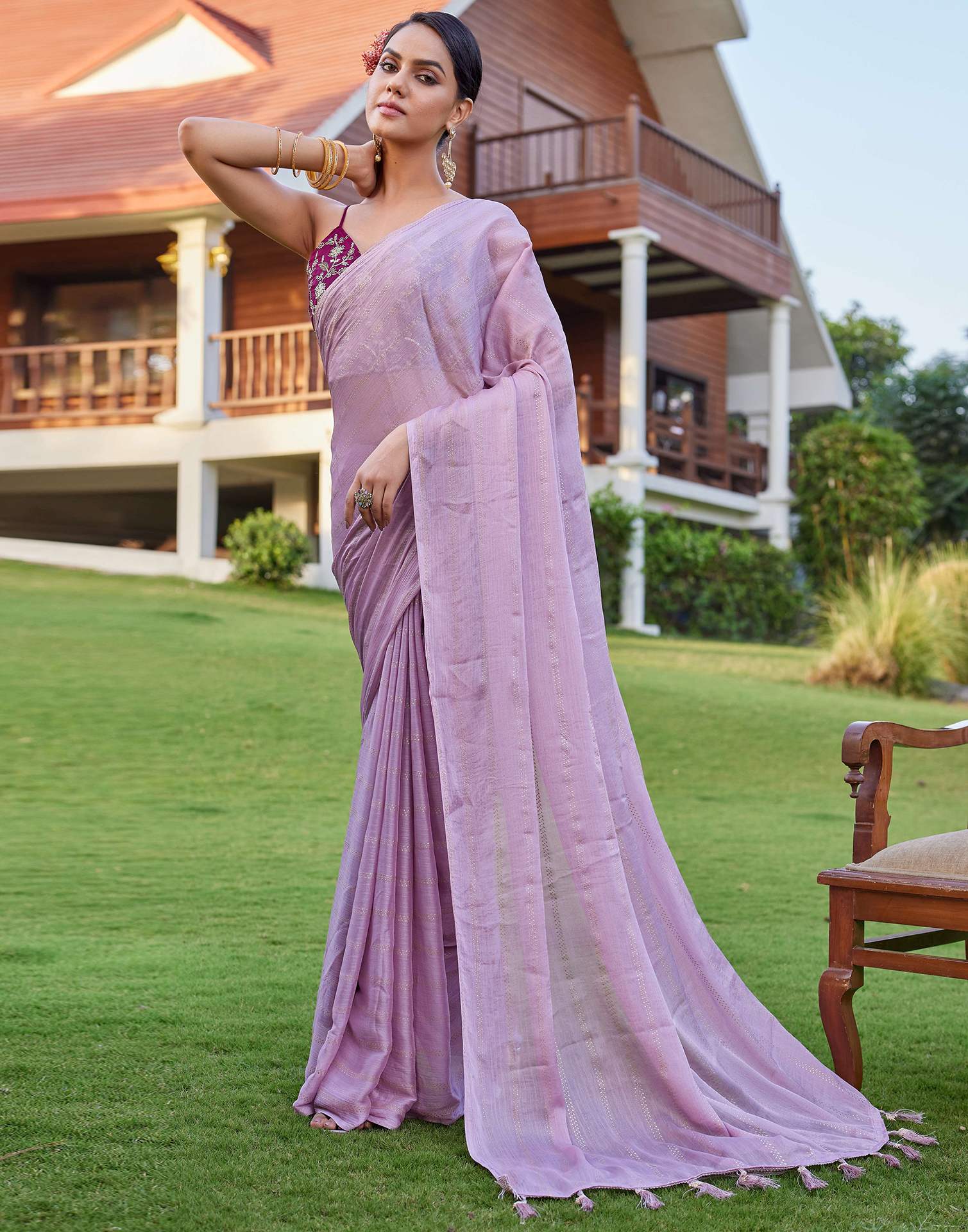 Light Purple Georgette Foil Printed Saree