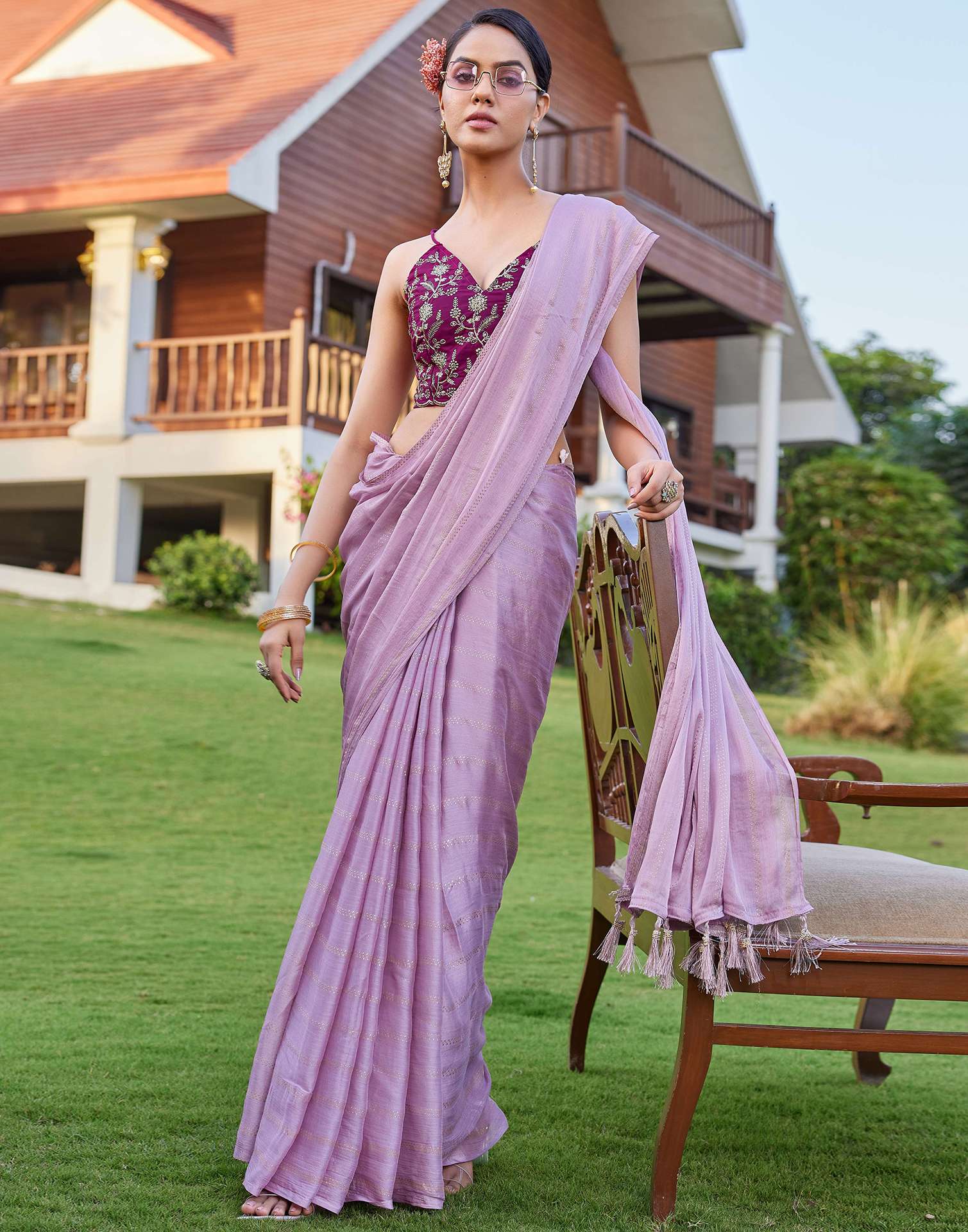 Light Purple Georgette Foil Printed Saree