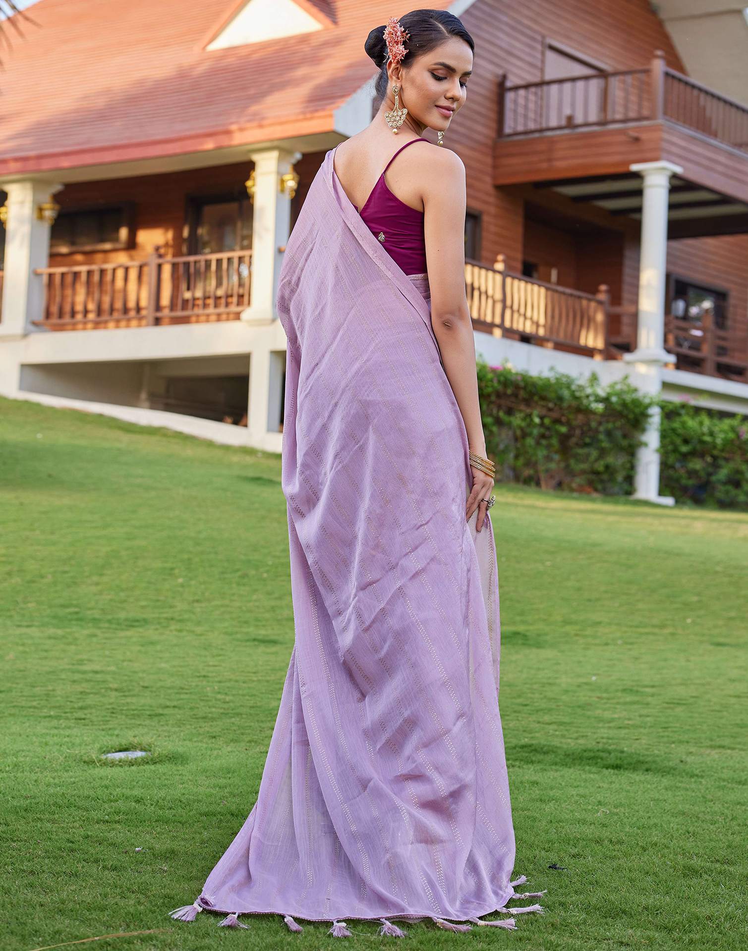 Light Purple Georgette Foil Printed Saree