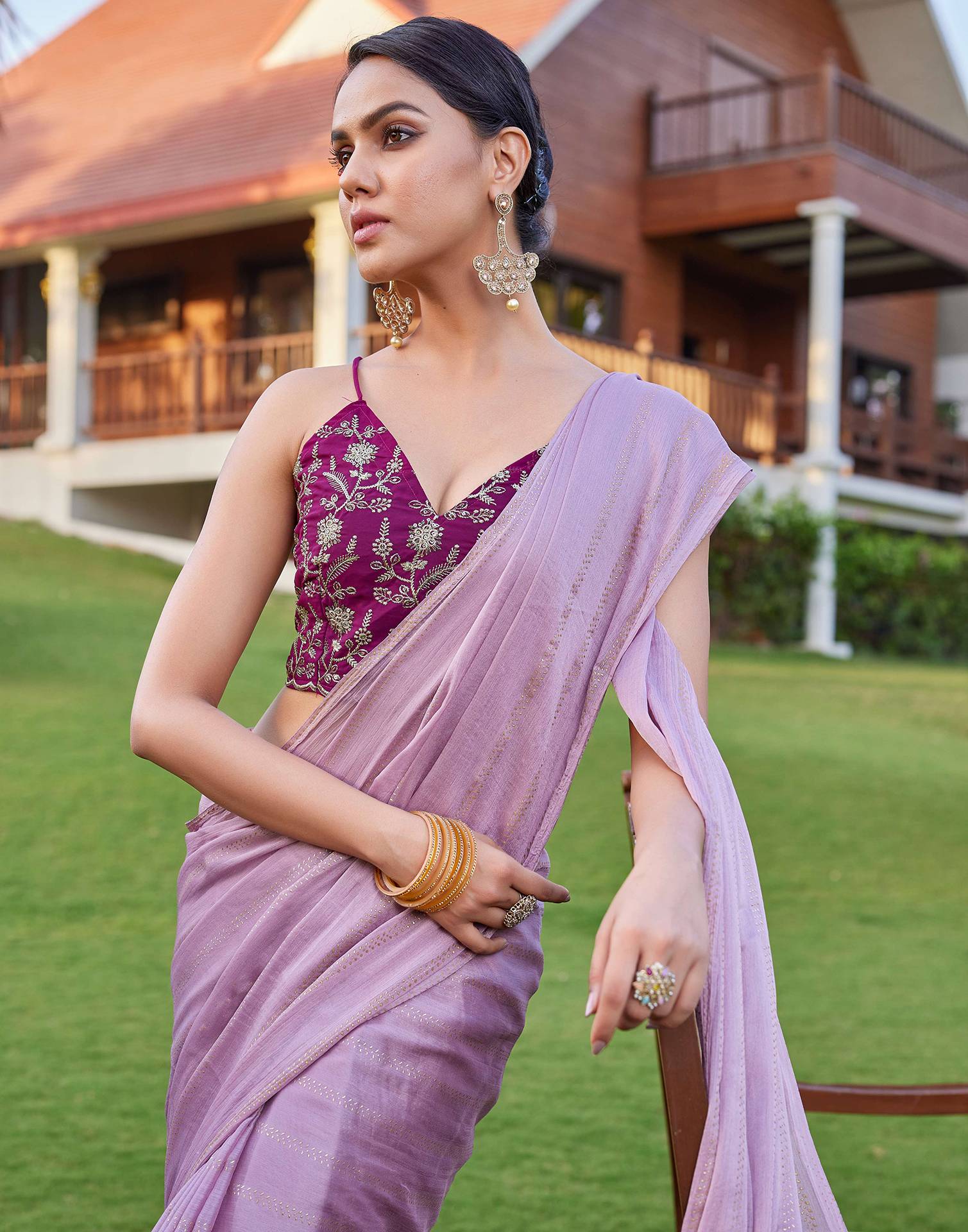 Light Purple Georgette Foil Printed Saree