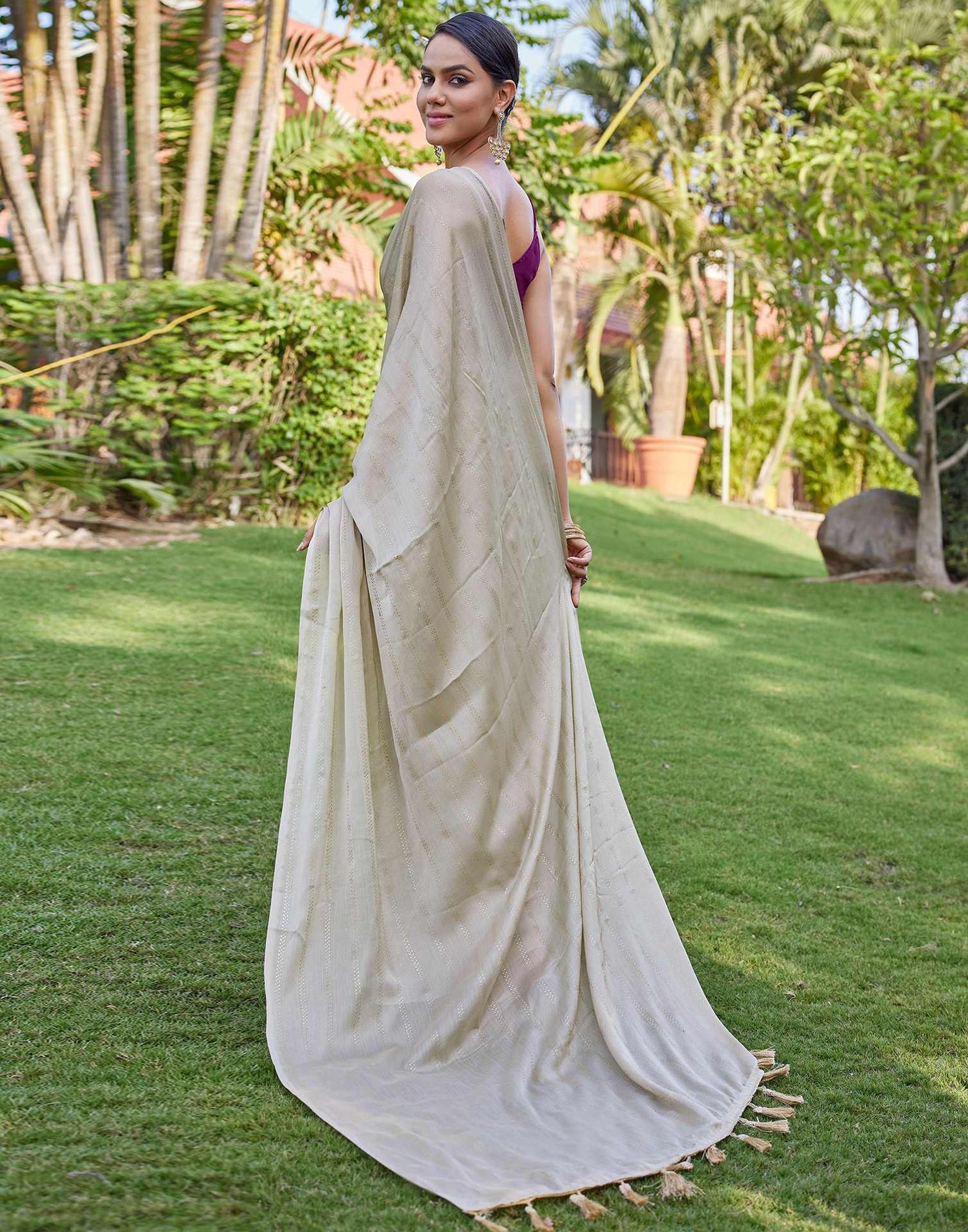 Beige Georgette Foil Printed Saree