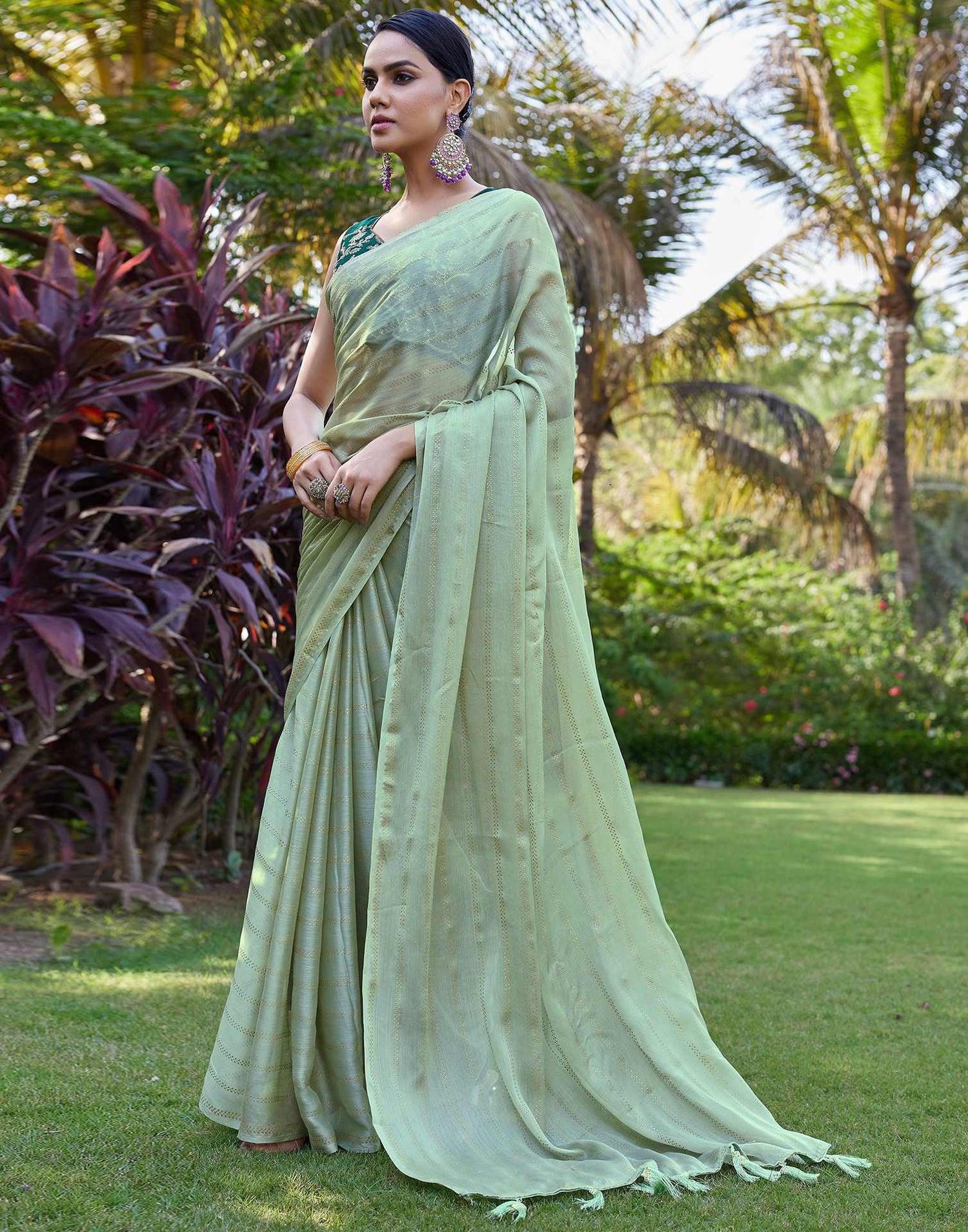 Light Green Georgette Foil Printed Saree